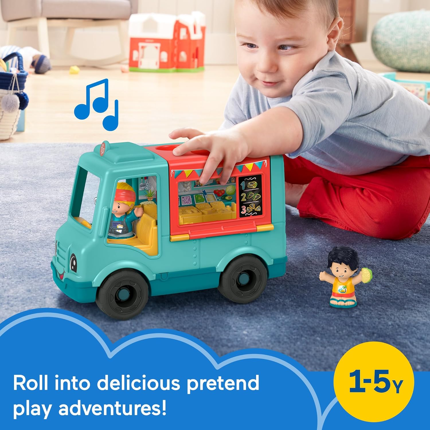 Fisher-Price Little People Musical Toddler Toy Serve It up Food Truck Vehicle with 2 Figures for Pretend Play Kids Ages 1+ Years image number 4