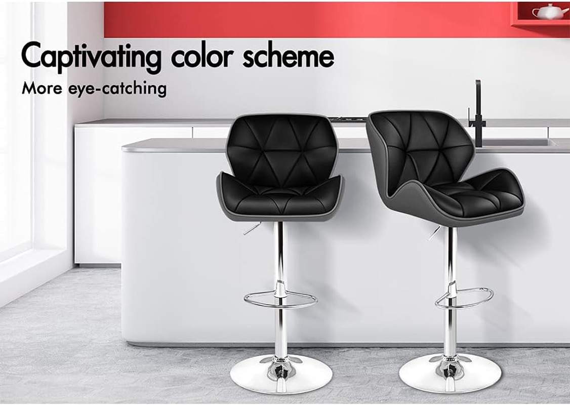 ALFORDSON Bar Stool 2Pcs Adjustable Kitchen Stools Willa Swivel Counter Barstools Black & Grey Dining Chair in 62-84Cm Seat Height with Anti-Slip Floor Protector for Home Bar Dining Room - 2 X Willa Black  Grey image number 6