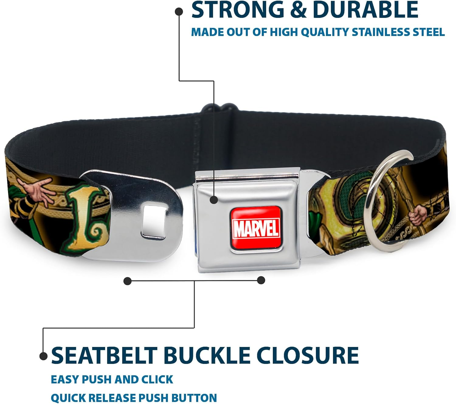 Buckle-Down Seatbelt Buckle Dog Collar - Loki Poses Black/Gold/Green - 1" Wide - Fits 15-26" Neck - Large image number 3