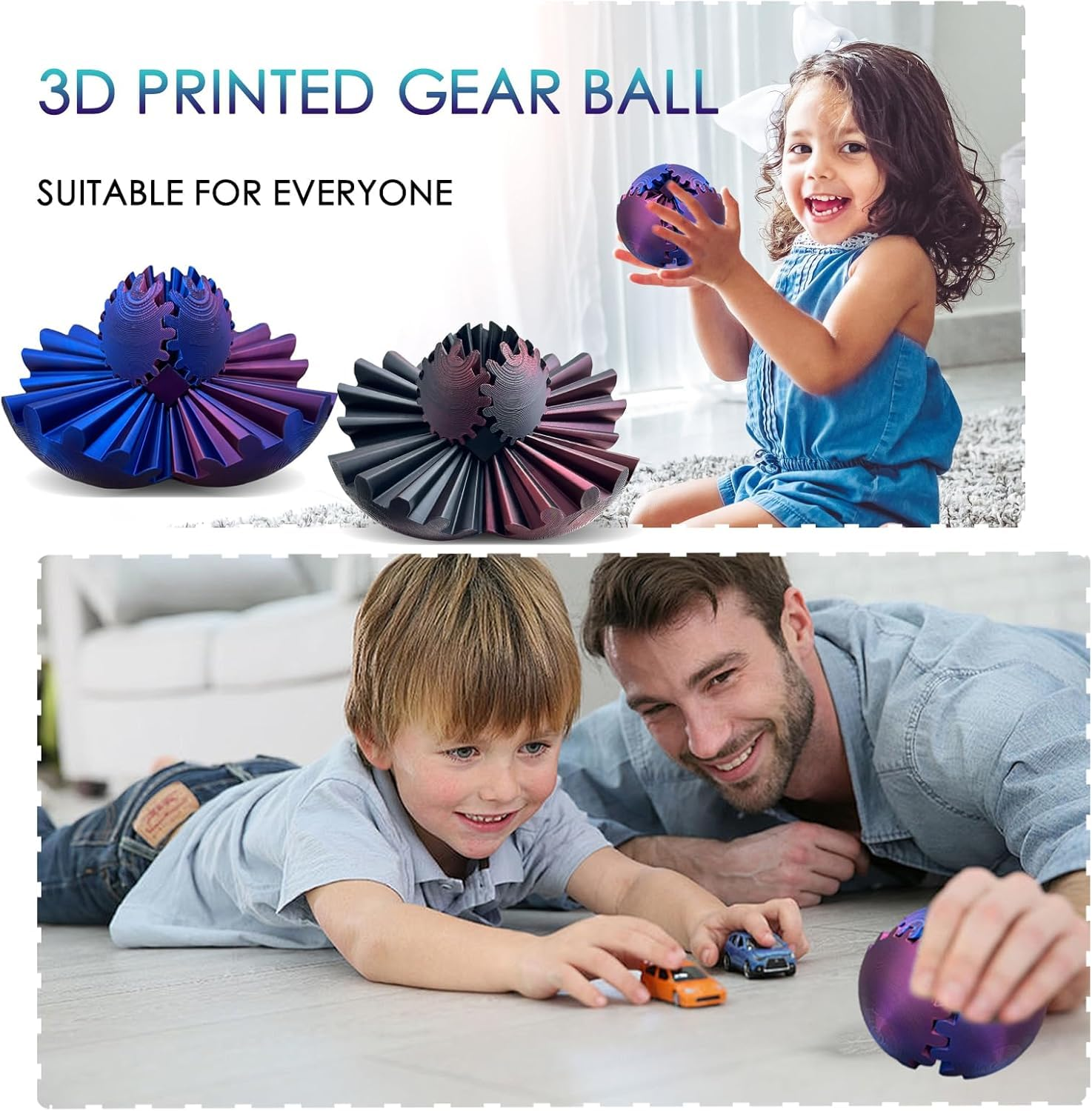 Gear Ball - 3D Printed Gear Ball Spin Ball or Cube Fidget Toy, Gear Sphere, Gear Ball Fidget Toy, Stress Ball, Gearsphere Desk Toy, Fidget Ball, Gear Toy for Stress and Anxiety Relaxing (D) image number 2