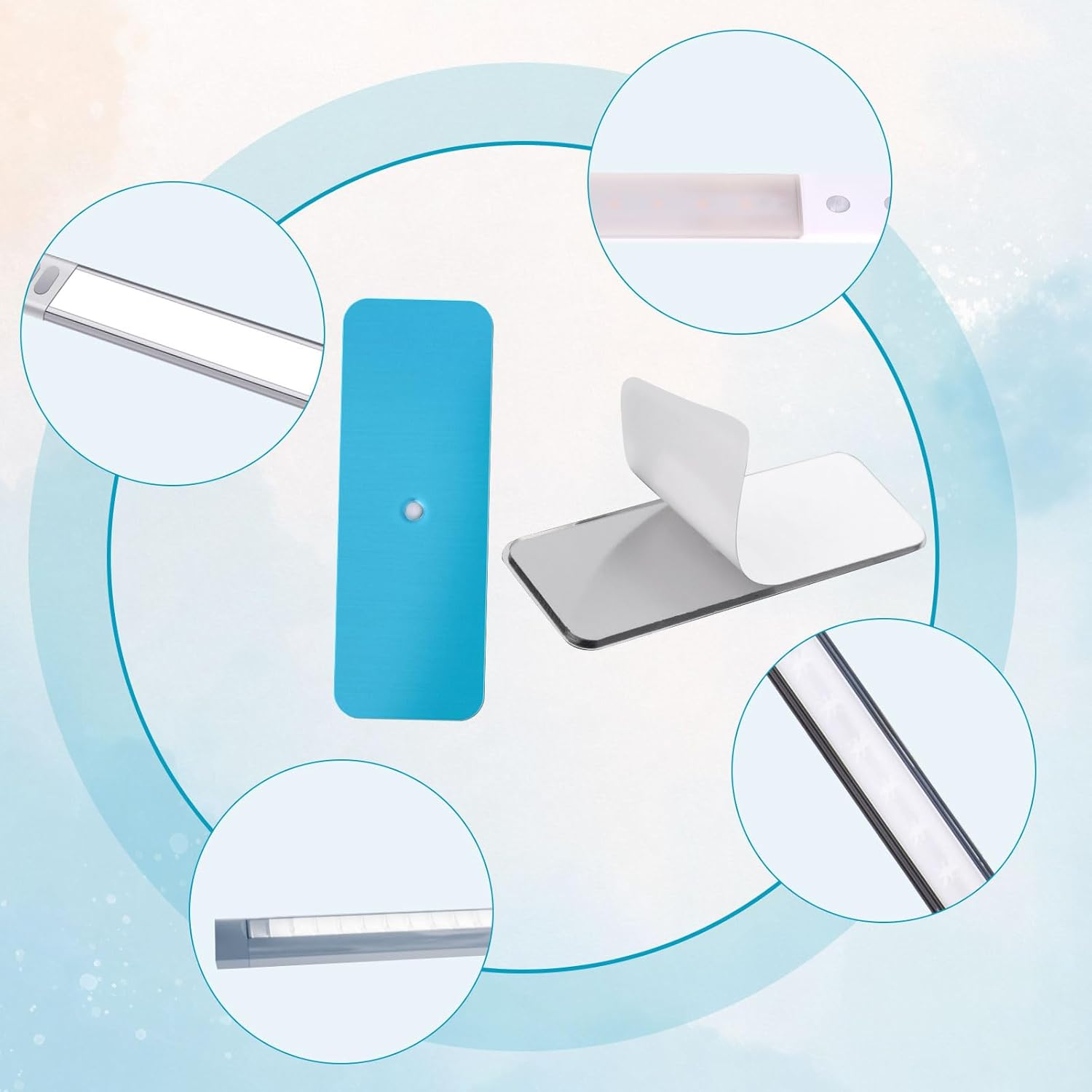 Gosknor 6Pcs Metal Self Adhesive Strips for Magnetic under Cabinet Lights, Metal Self Adhesive Plate Replacement Magnet Sticky Tape for Magnetic LED Lights & under Counter Lights image number 5