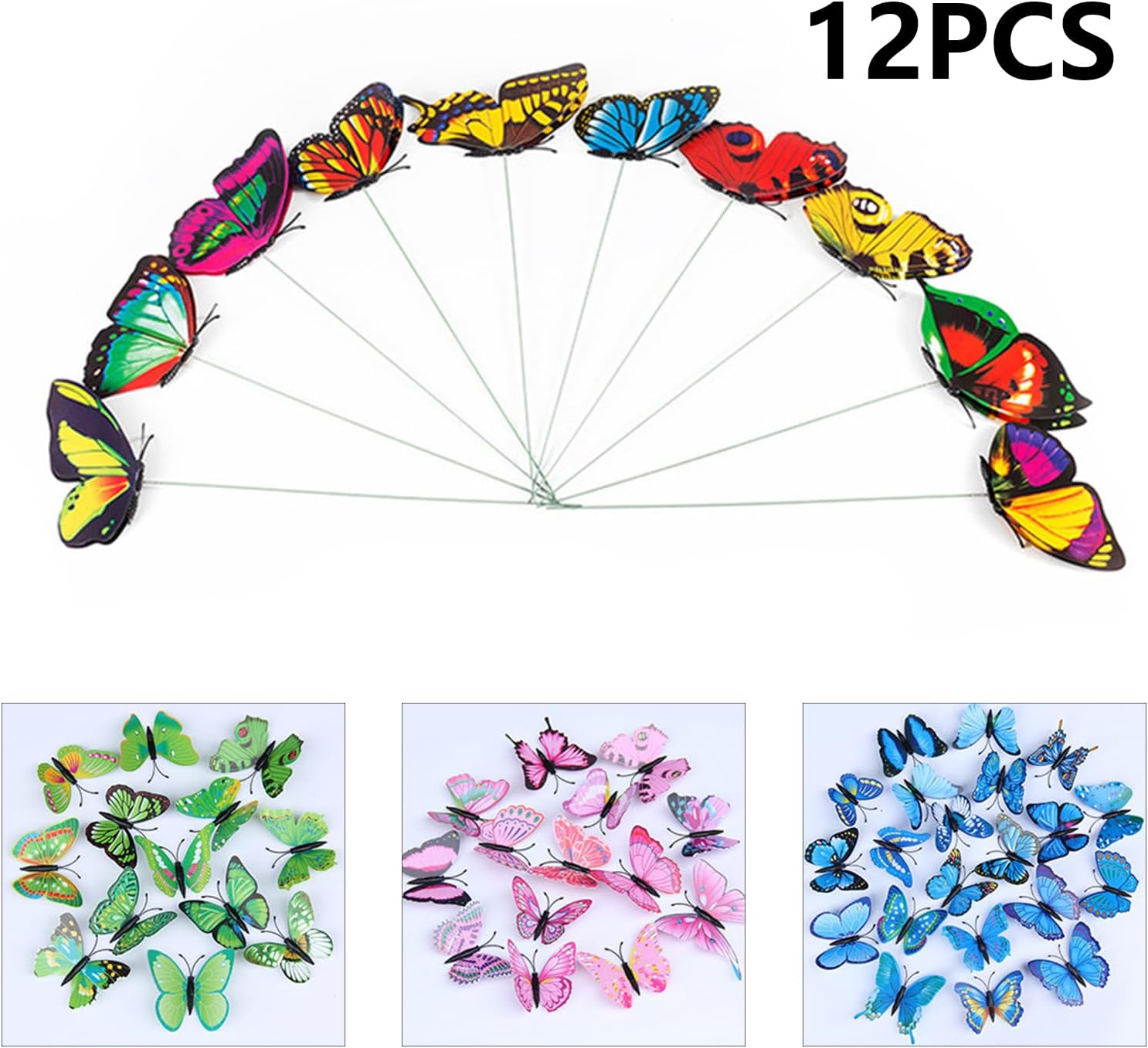 100Pcs Colorful Butterflies Stakes, PVC Waterproof Butterfly Garden Stakes Decorations for Indoor, Outdoor Yard, Patio Plant Pot, Christmas Garden Decor - Color 100 image number 2