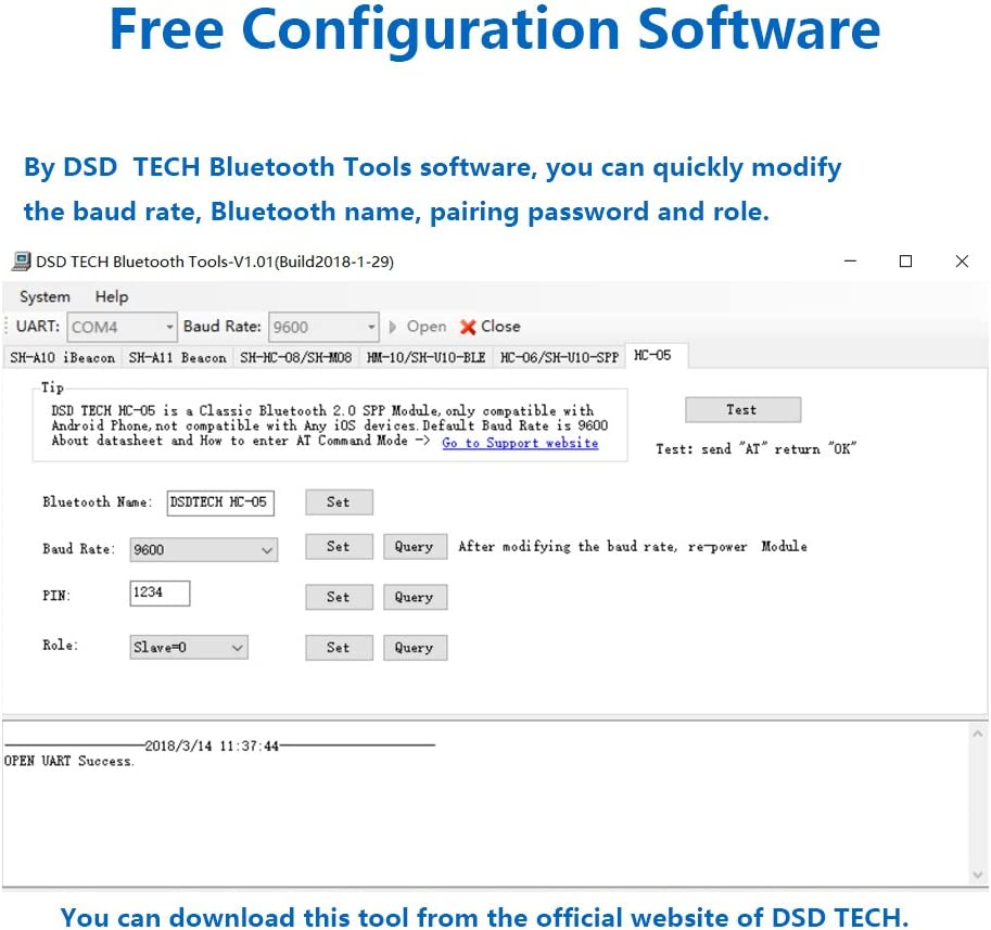Dsd Tech Hc-05 Bluetooth Serial Pass-Through Module Wireless Serial Communication with Button for Arduino image number 3