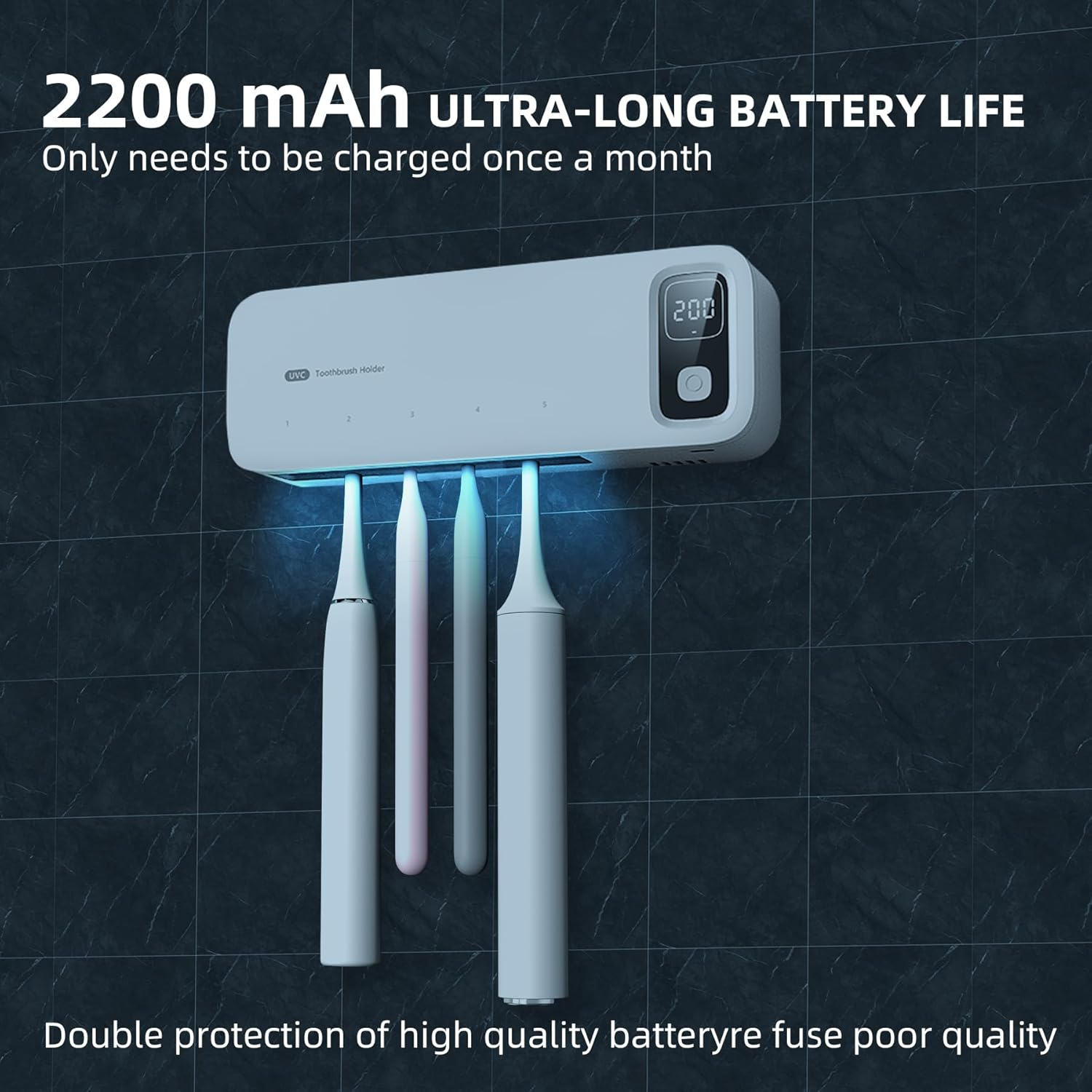 UV Toothbrush Sanitiizer and Holder, Strong Saniti Zer Air Drying, 200S and 400S Timed Toothbrush Case, 2200Mah Rechargeable Cordless Wall Mounted Home Toothbrush Steril Izer