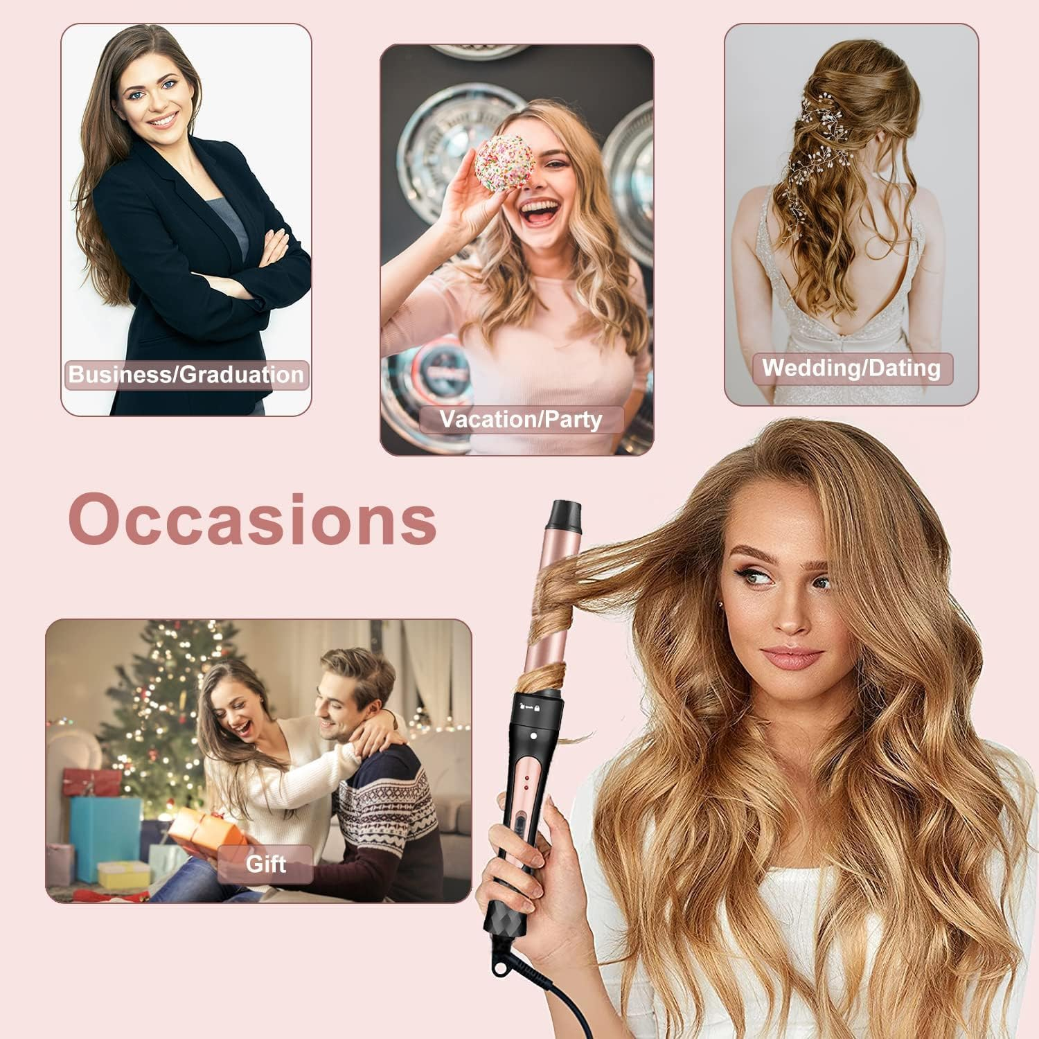 5-In-1 Curling Iron with Curling Brush Ceramic Curling Iron Set Multifunctional Interchangeable Ceramic Coating Curling Iron Attachments Large and Small Curls Set (9-32 Mm) with Glove image number 1