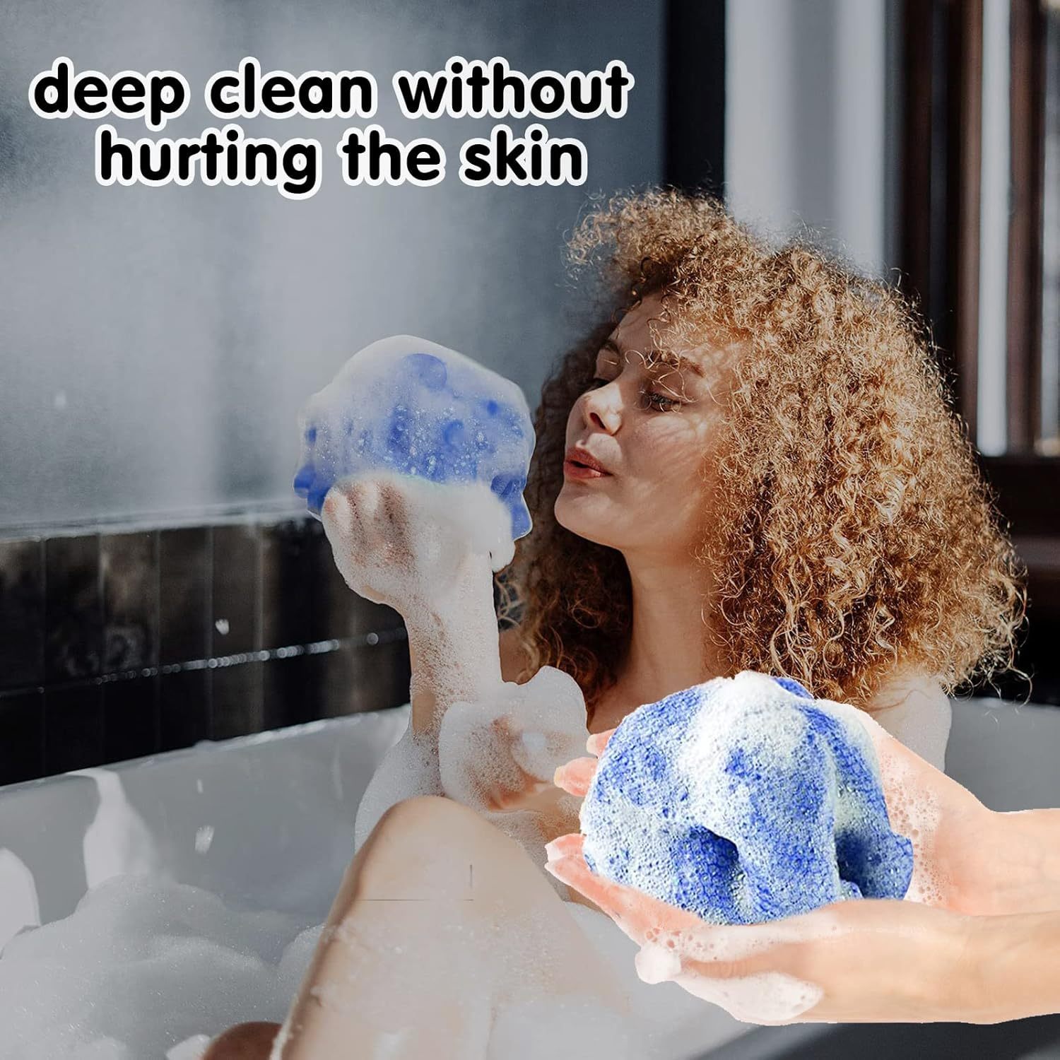 3 Pcs African Exfoliating Net African Net Sponge, 80X30Cm Long African Shower Sponge Body Sponge Exfoliating Sponge for Men and Women Deep Cleaning(Purple Pink Blue) image number 2