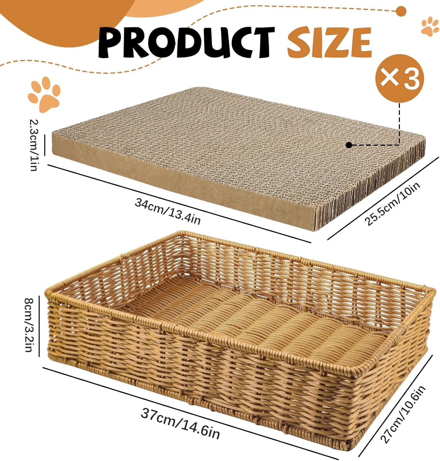 LELE LIFE Pack of 3 Cat Scratchers with Sturdy Lounge Basket, Double-Sided Cat Scratching Pad, Cardboard Scratching Board, Cat Scratching Board Post, Cat Scratcher for Indoor Cats image number 5