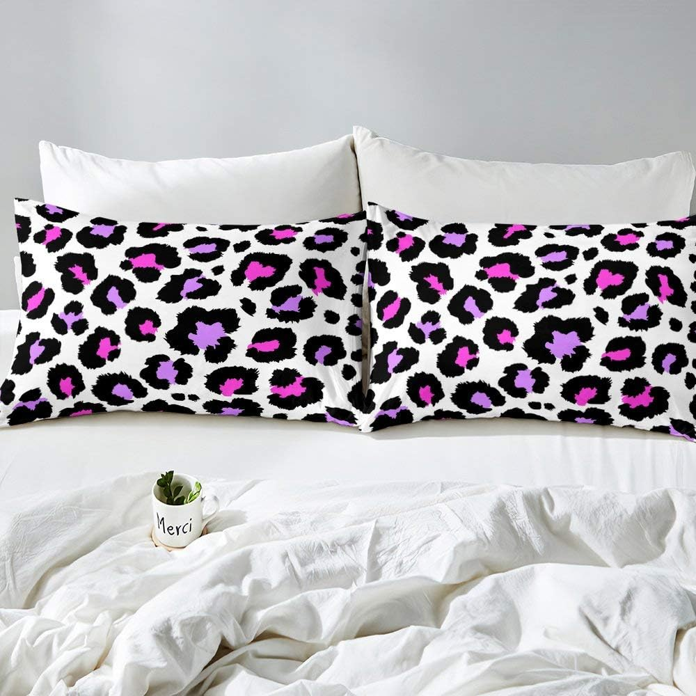 Homewish Leopard Duvet Cover Abstract Animal Cheetah Pattern Comforter Cover for Boys Girls Woman Man Color Leopard Print Bedding Set Purple Black White Quilt Cover and 1 Pillow Case Single Size image number 1
