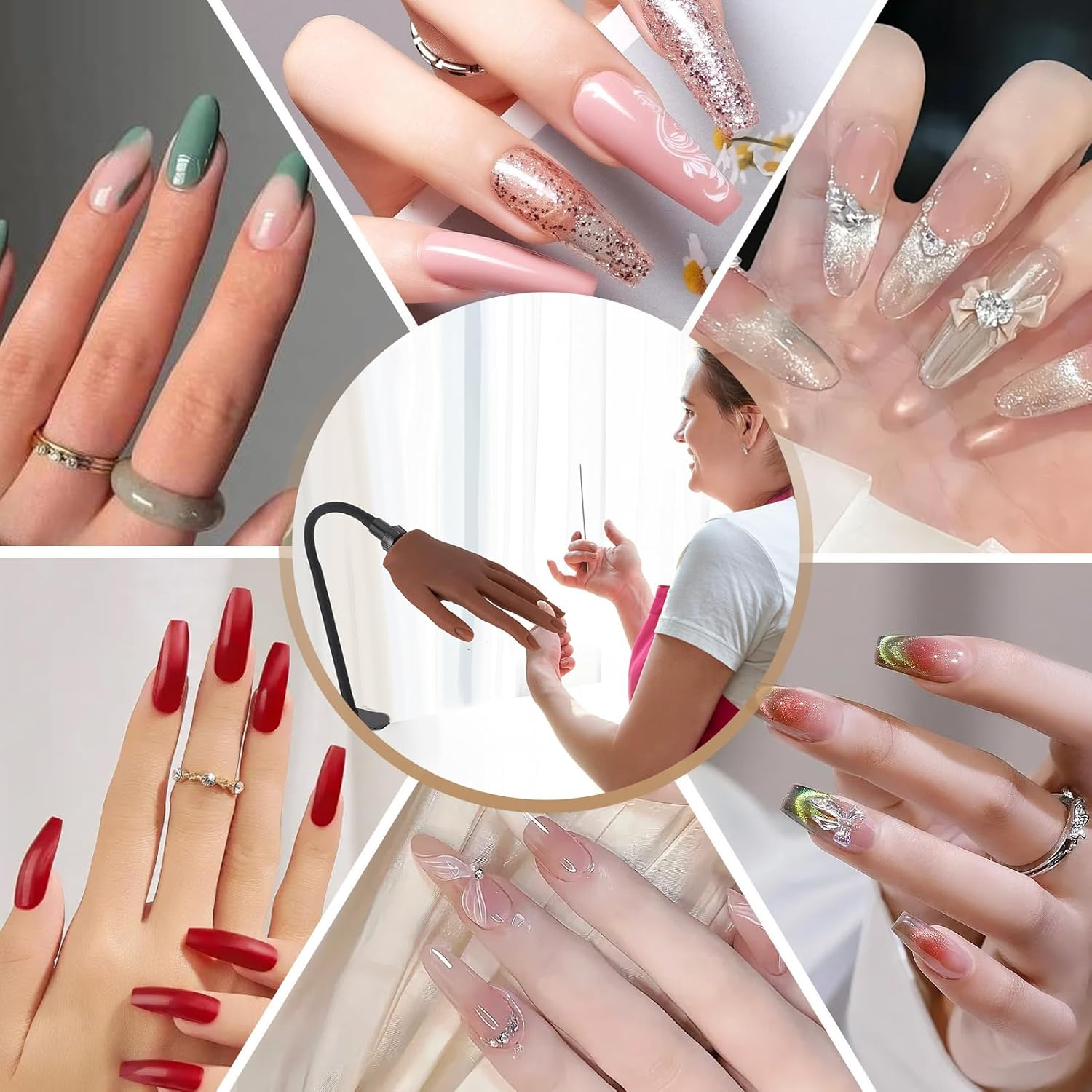 Practice Hand for Nail Design, Silicone Hand with Nail Tips, Flexible Movable Exercise Hand with Adjustable Holder, Practice Finger for Nail Design, Professional Practice Hand for Gel Nails (Brown) image number 4