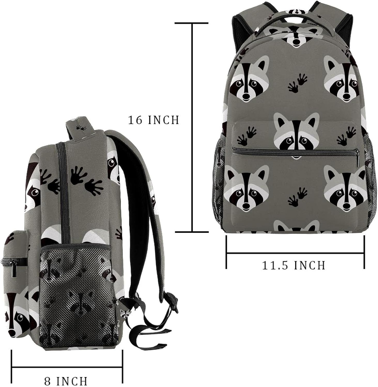 Raccoon Pattern Backpack Students Shoulder Bags Travel Bag College School Tote Backpacks image number 5