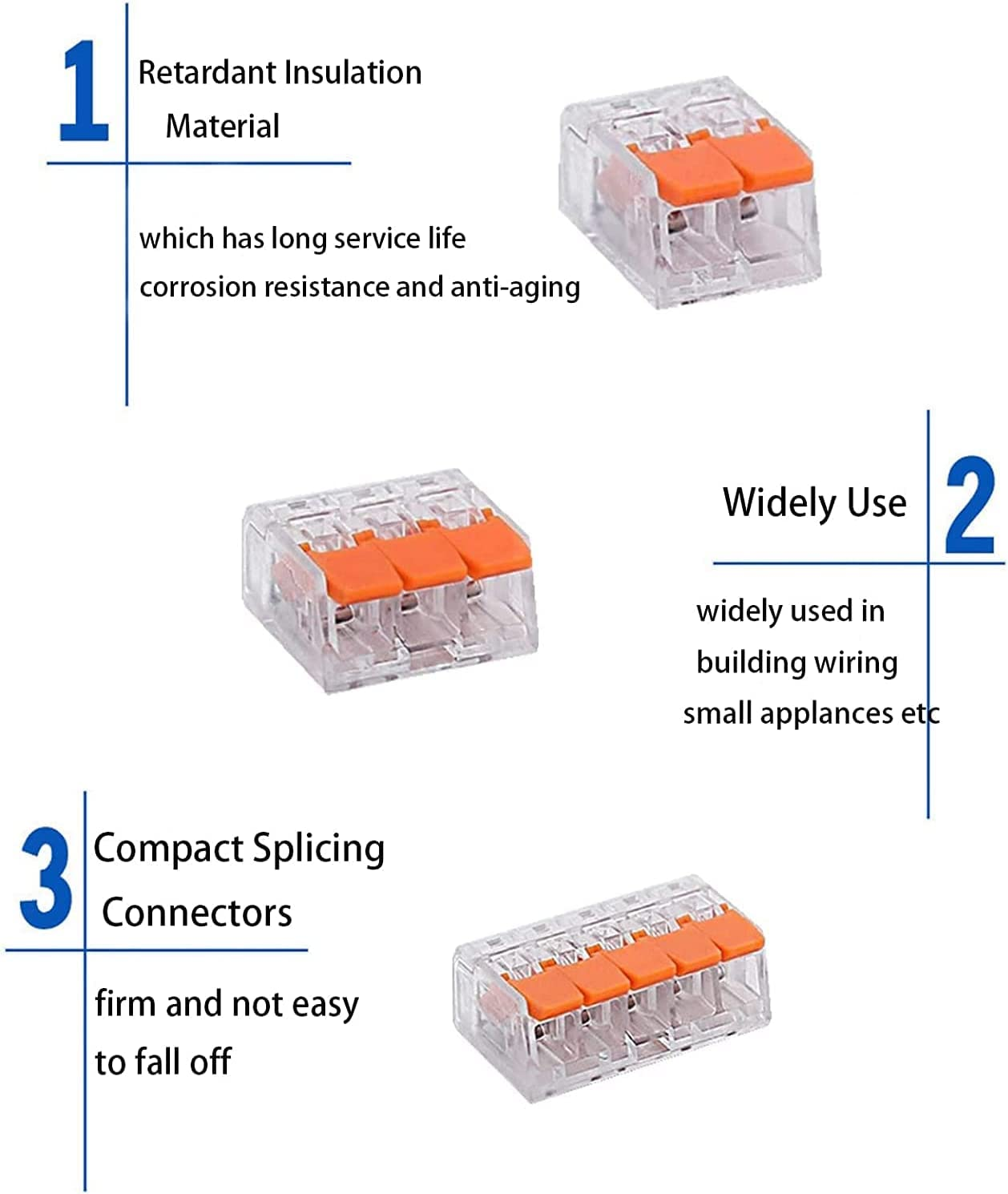 75 Pcs Lever Nut Assortment Splicing Connector Kit, Compact Splicing Connectors, Multi-Function Soft and Hard Wire Universal Electrical Connectors (2 Port 3 Port 5 Port) Blue image number 4