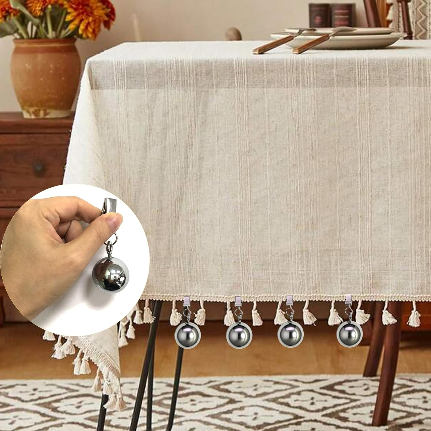 Freshfind 4 Pack Heavy Duty Tablecloth Weights Clips, 12Oz Stainless Steel Windproof Weights for Outdoor Picnic, Party, Camping, Ball Weights for Curtains, Flags, Table Covers - Silver image number 1