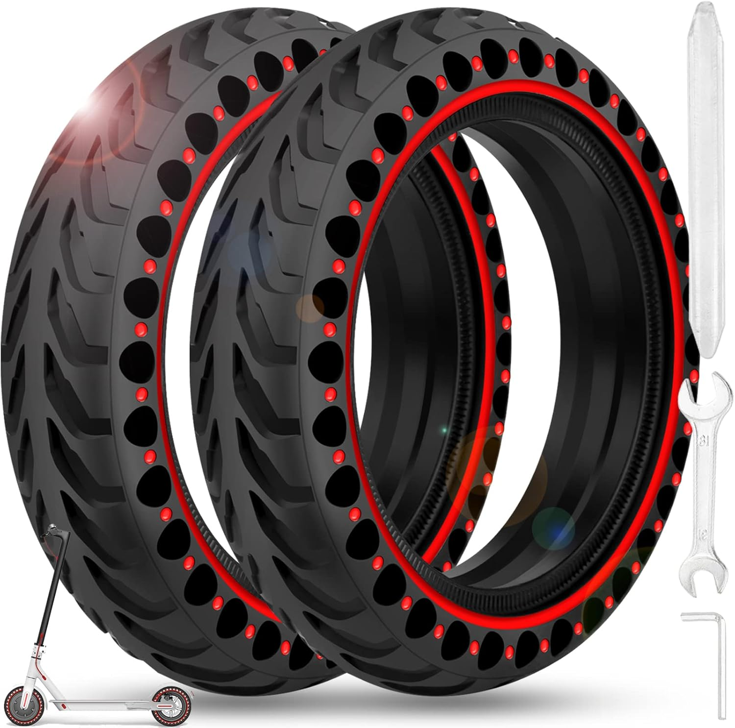 BANGTING 2 Pieces 8.5 Inch E Scooter Solid Tyres, 8 1/2 X2 Solid Rubber Tyres, 50/75-6.1 Replacement Tyres for Xiaomi Pro 2 / M365 / M365 Pro / 1S / 3/3 Lite / Essential and All 8.5 Inches. Scooter Tyres. (Red)