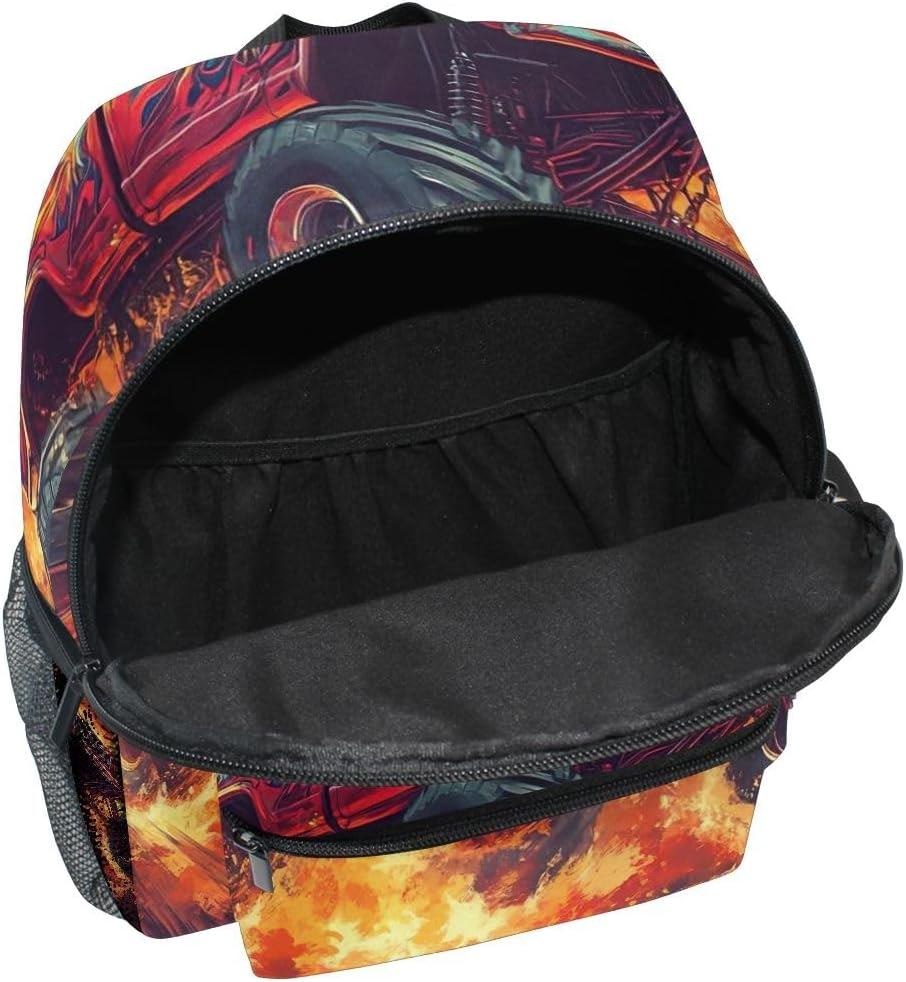 Monster Truck Backpack for Toddler Girls Boys, Small with Name Tag Kids School Bag, 3-8 Years image number 3