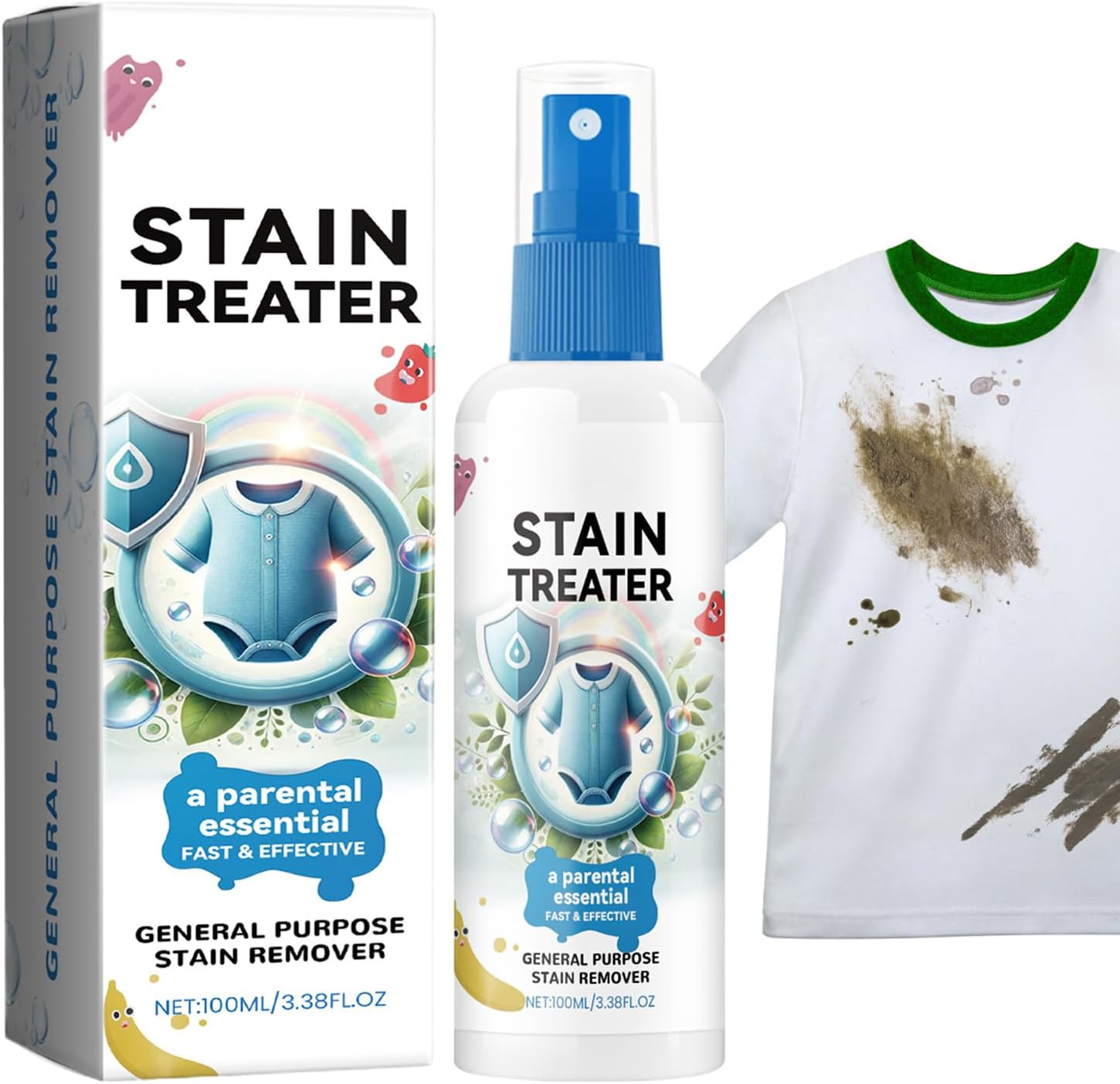 Baby Laundry Stain Remover Spray, 100Ml Stain Treater Spray for Baby Clothes Fabric, Clothing Fabric Cotton Linen Underwear Cleaning Liquid Detergent for Oil Grease Food Removal image number 1