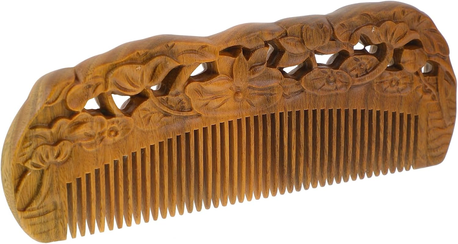WRITWAA Natural Sandalwood Detangler Brush Wide Tooth Fashionable Home Hair Care image number 2