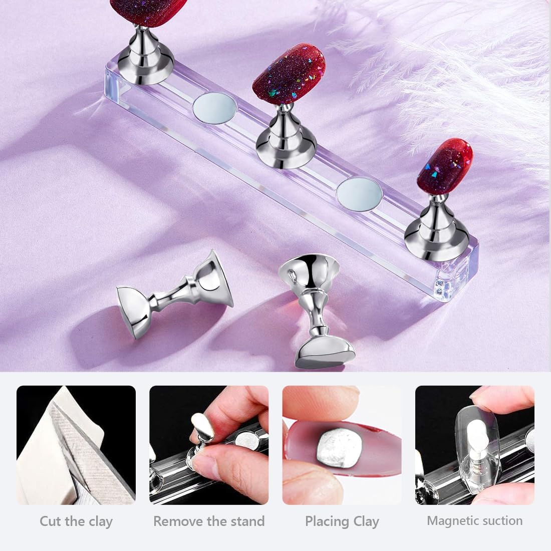 SIRLOMU Set of 2 Acrylic Nail Art Practice Racks, Magnetic Nail Tip Holder, Nail Practice Racks, Nail Training Display Racks image number 3