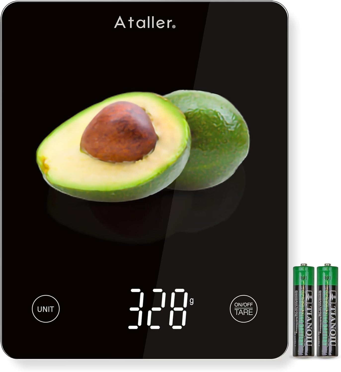 Ataller Digital Food Scale, Tempered Glass Panel, 10Kg/22Lb Capacity, Kitchen Weighing Scales with LED Display and 1G Increments for Baking, Cooking, Keto and Meal Prep, Black image number 1