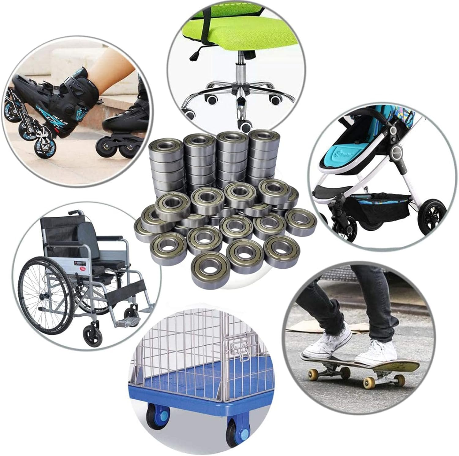 608 ZZ Ball Bearings 40 Pcs Metal Ball Bearings Double Shielded Miniature Groove Ball Bearings Carbon Steel Bearings for Skateboard Roller Inline Skates image number 2