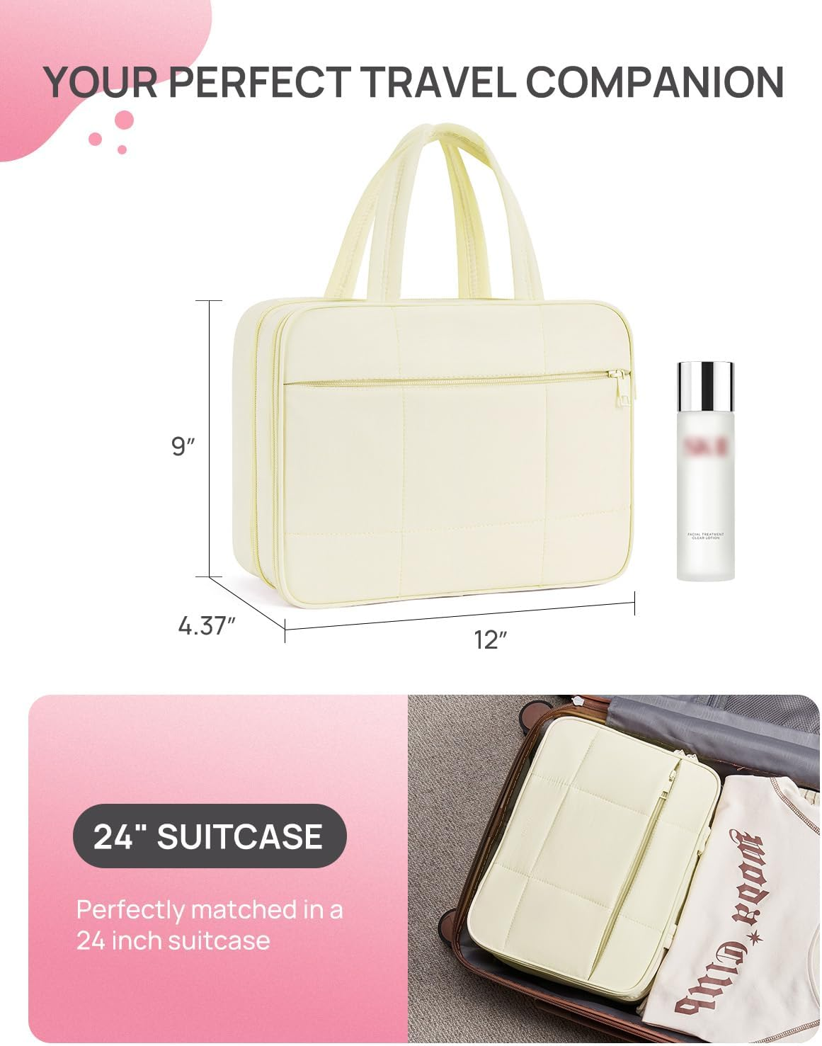 DDPOND Travel Toiletry Bag with Jewelry Organizer for Women, Puffy Hanging Makeup Bag Lightweight Cosmetic Bag Organizer for Travel Essentials - Beige image number 5