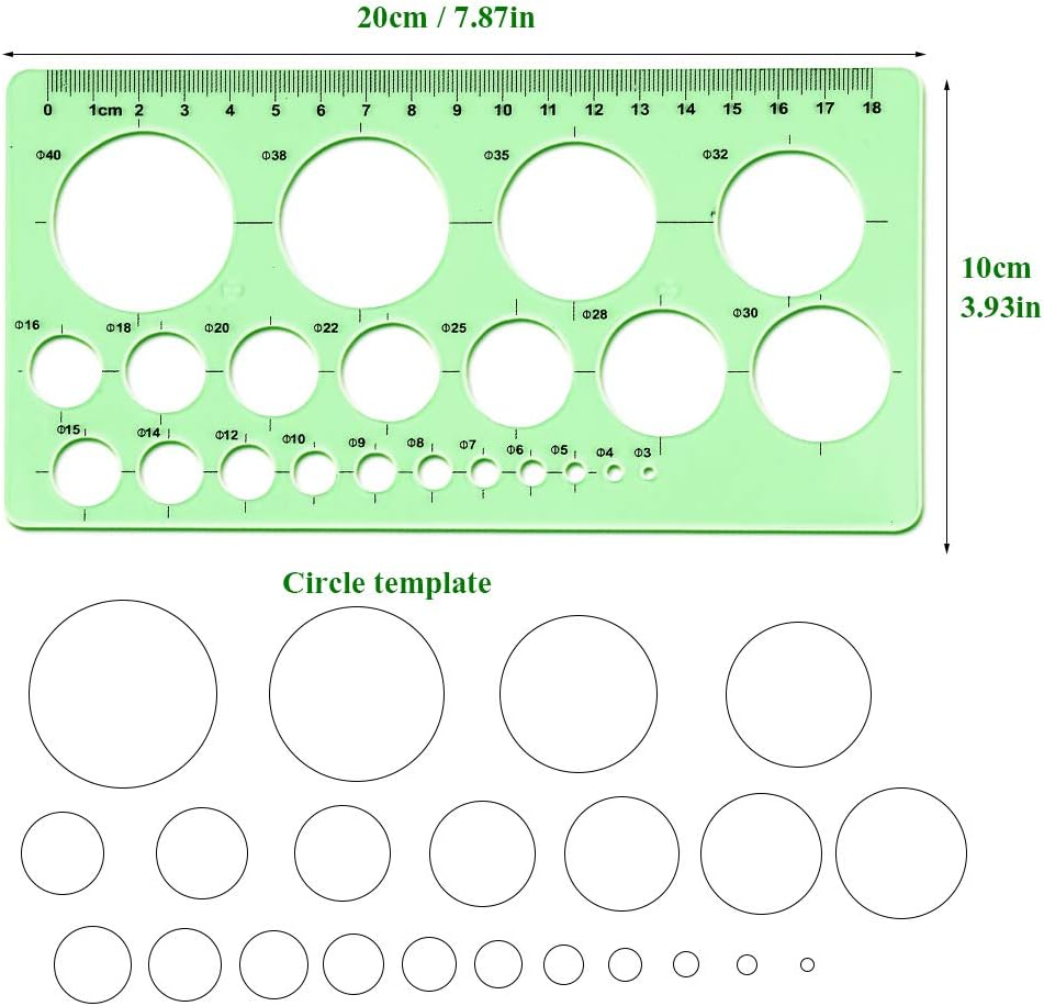 Circle Templates Measuring Geometry Ruler, Shape Stencils Drawing Set, Plastic Geometric Drawing Painting Stencils Oval Templates Scale Drafting Tools for School, Office, Building Formwork, Drawings image number 2