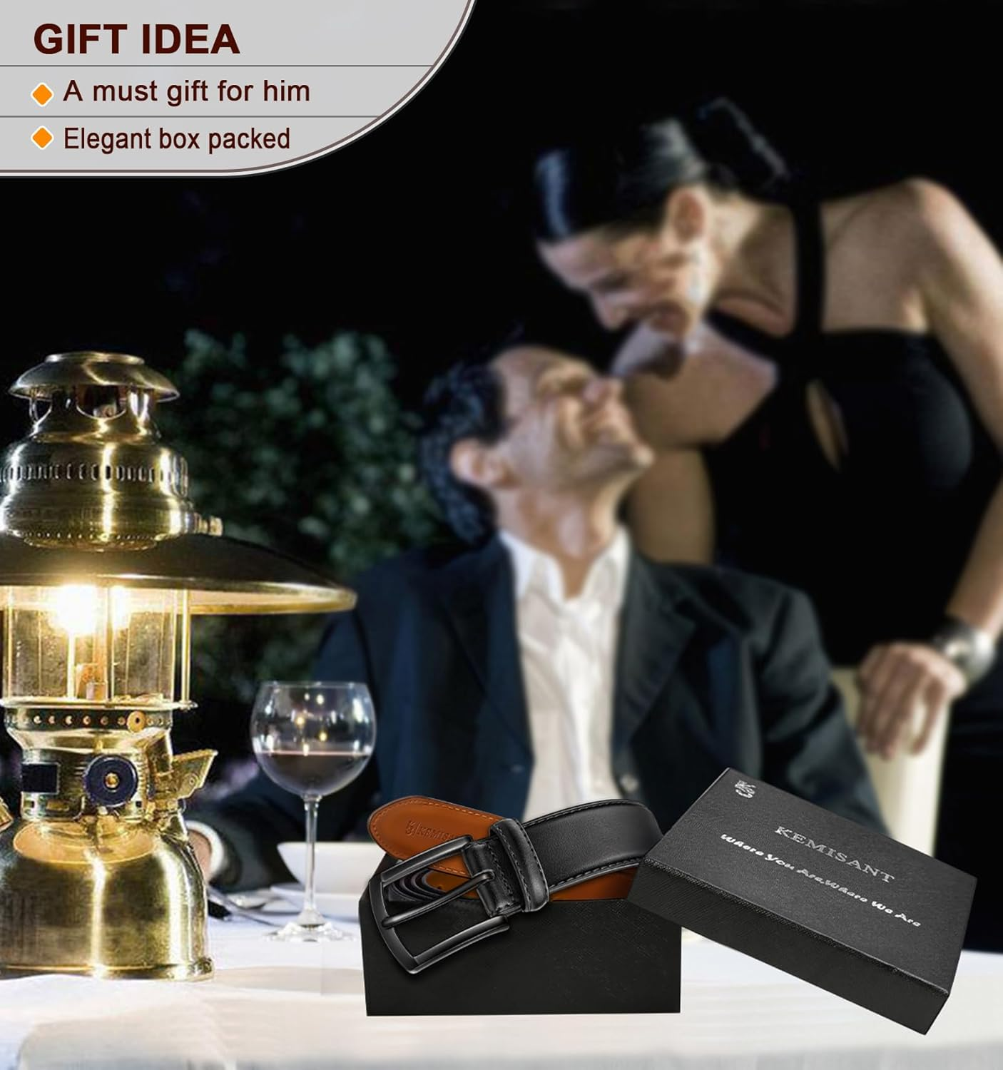 KEMISANT Men Belt 2Pack &ndash; Genuine Leather Belt for Men Dress Casual Golf Jeans 1 3/8" image number 2