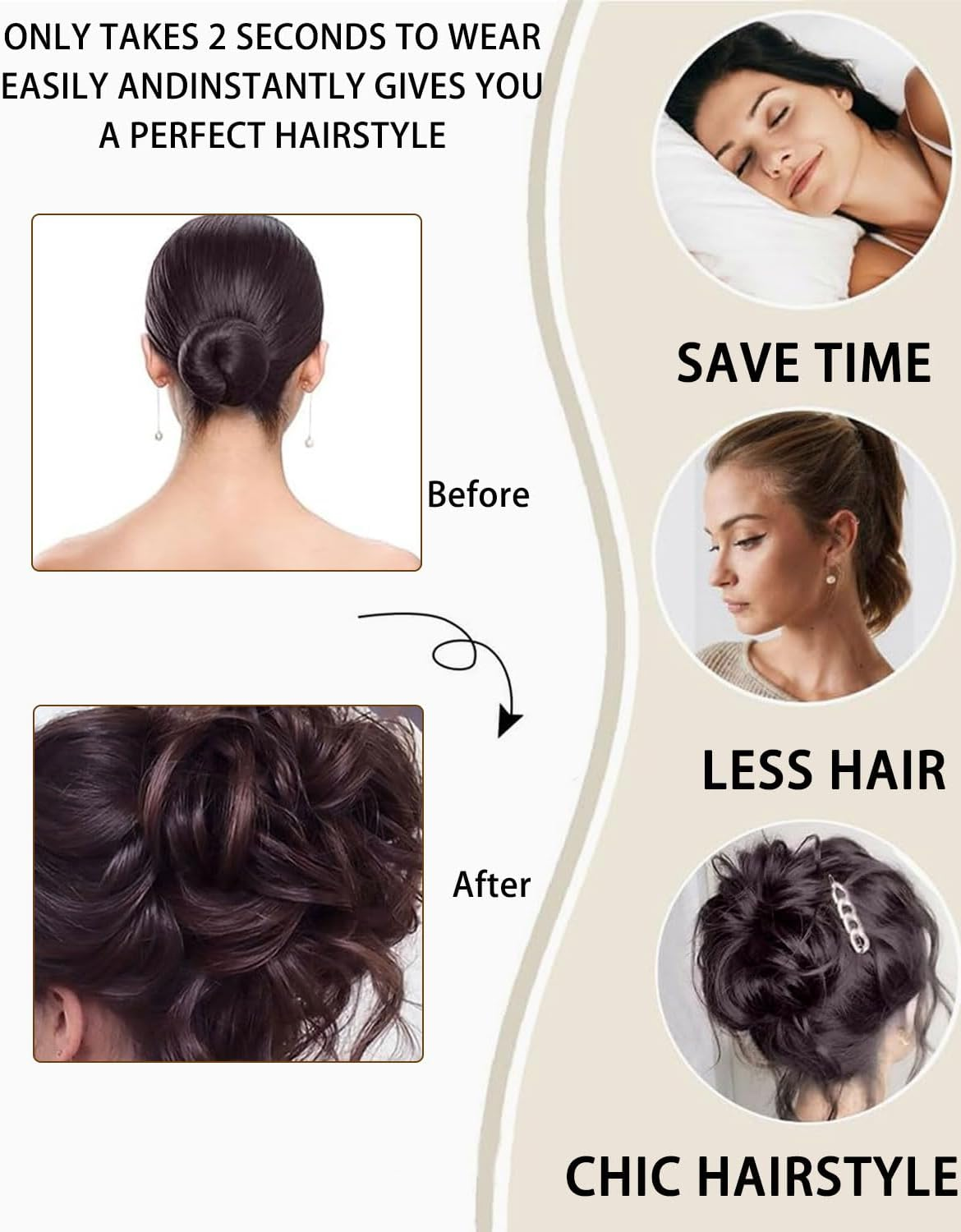 BPTRKOM Natural Looking Women'S Hair Pieces - Extension for Bun Ponytail & Updo Curly, Wavy & Messy Look, Synthetic, with Claw & Clip for Secure Hold (Dark Brown) image number 5