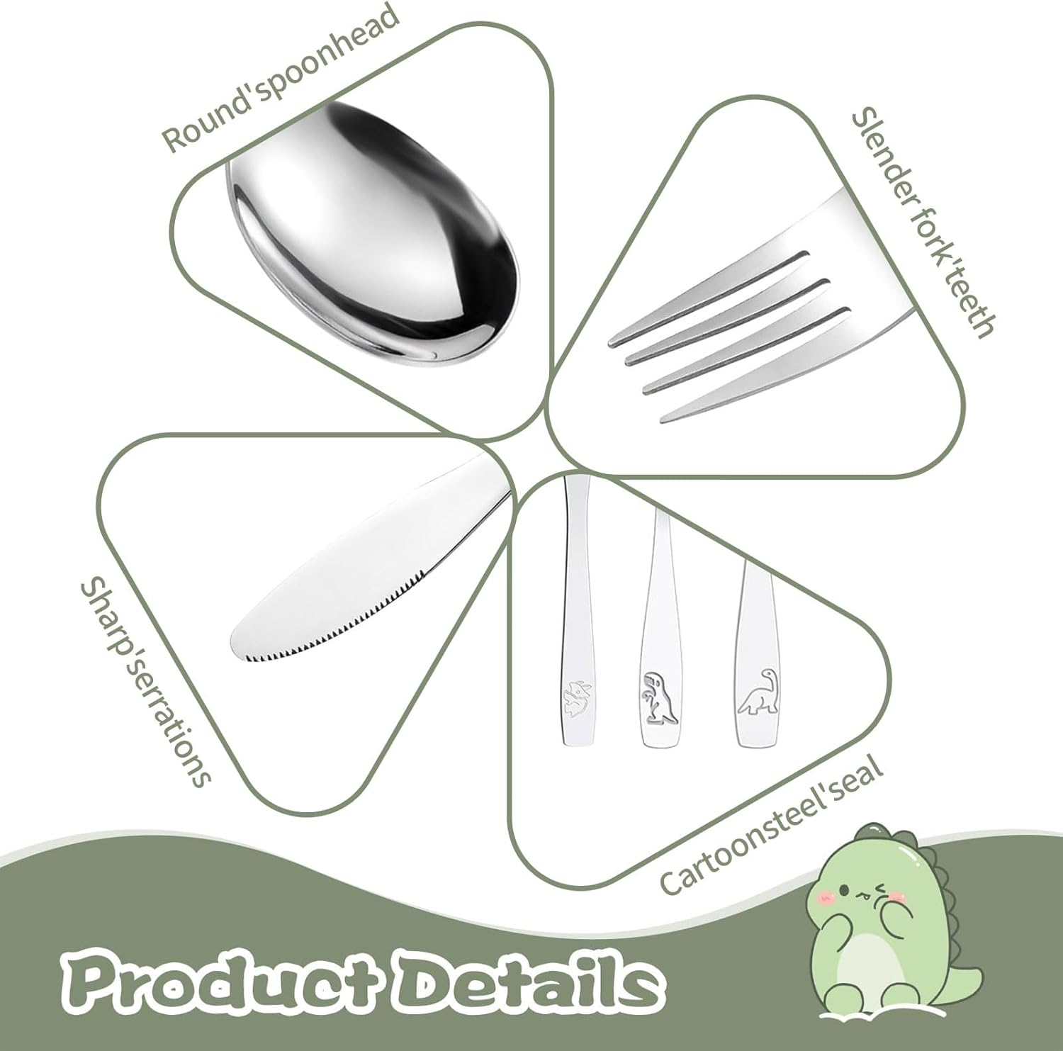 15Pcs Kids Toddler Cutlery Set, Stainless Steel Kids Fork Spoon and Cutter Set, Baby Knife Spoon, Kids Flatware Set Dishwasher Safe for Children Toddler image number 6