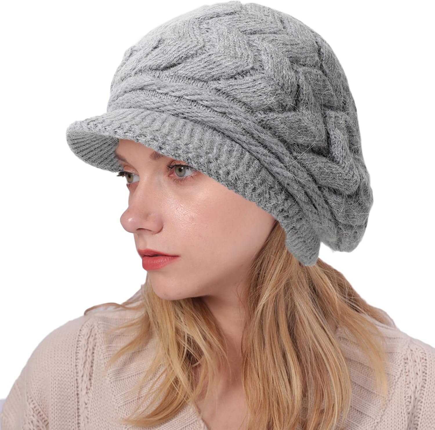 AWOCAN Women Winter Warm Knit Hat Cold Weather Slouchy Beanie Cap Fluff Snow Ski Cap