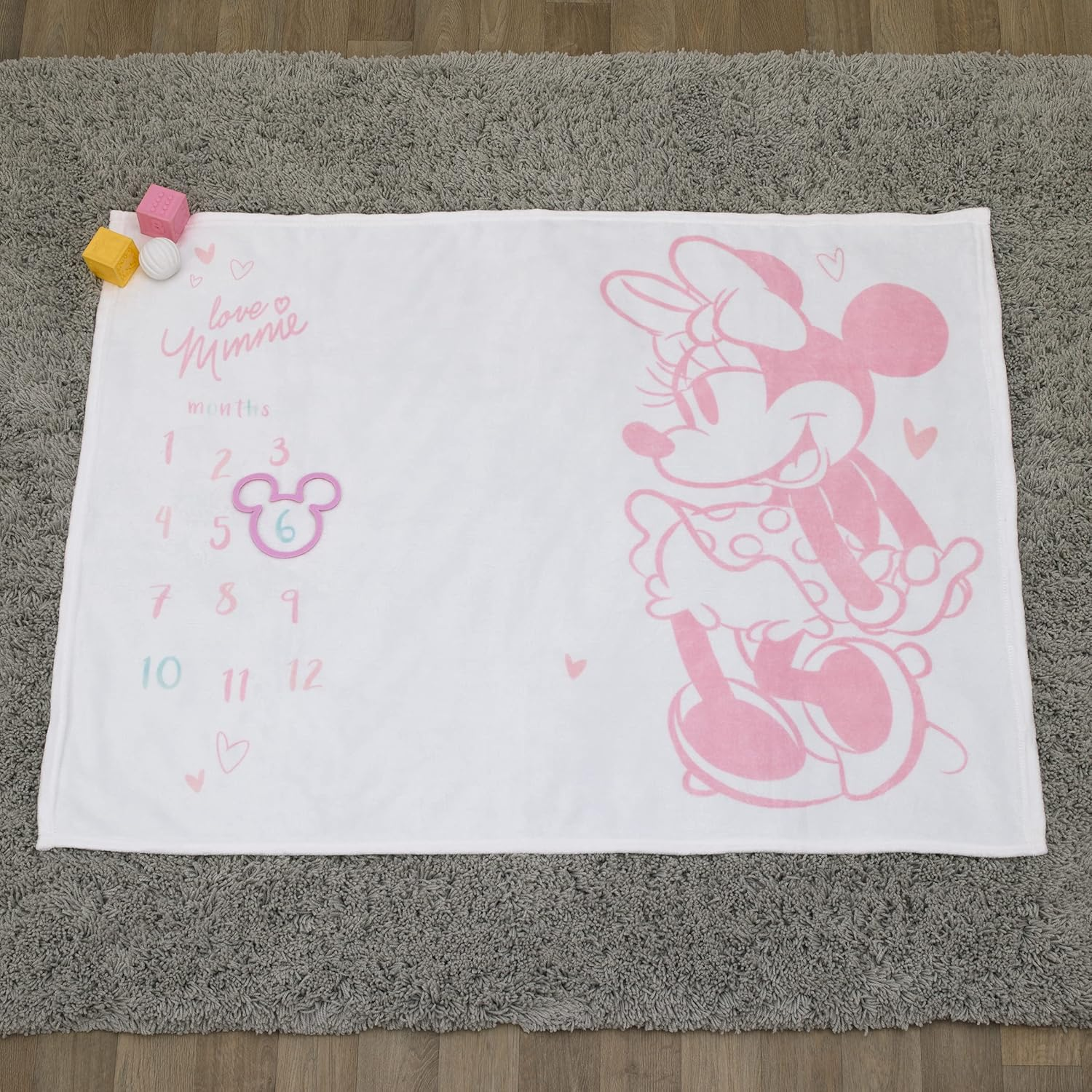 Disney Minnie Mouse White, Pink, and Aqua Super Soft Milestone Baby Blanket - Dumbo White And Grey image number 3