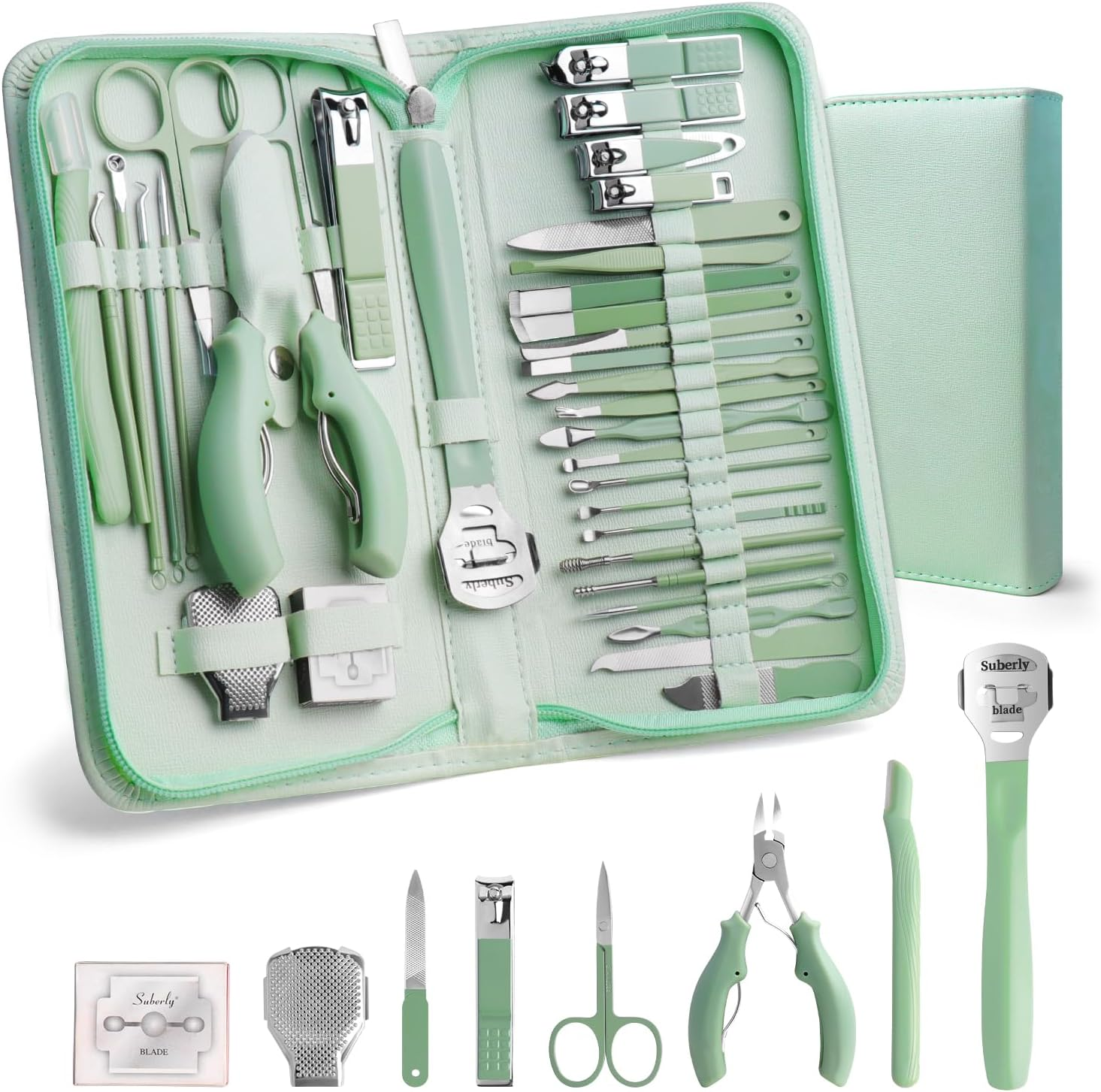 Manicure Set Pedicure Kit - 22 Pieces Stainless Steel Manicure Kit Professional Nail Clipper Set Pedicure Set, Nail Care Kit with Travel Case Green