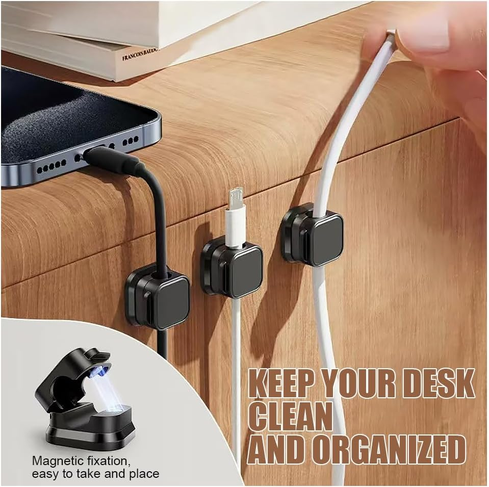 8 Pcs Magnetic Cable Clips Adhesive Cord Management Holder, Charger Cable Tidy Holder Storage Clip, Wire Desk Organizer for Phone, Home Office Kitchen