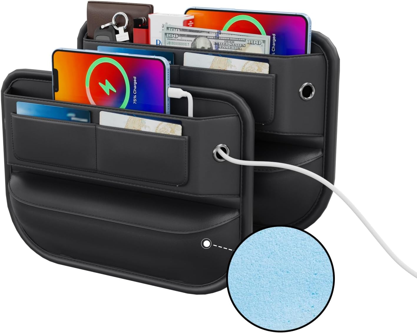 Car Seat Gap Filler Leather Car Box Organizers and Storage Front Seats Interior Automotive Essentials - Car Accessories for Phones, Glasses, Keys, Cards-1 Pack1