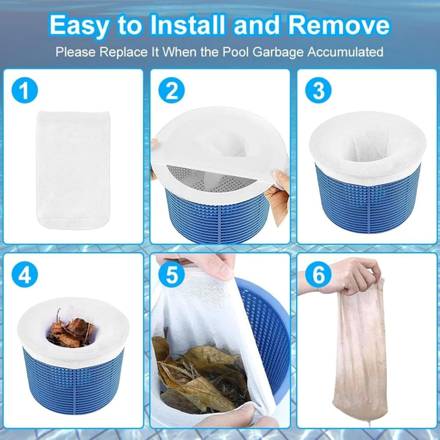 30-Pack Reusable Pool Skimmer Socks - Ultra-Fine Mesh Filter Socks for Effective Debris and Leaf Removal, Compatible with Skimmer Baskets (White) image number 3