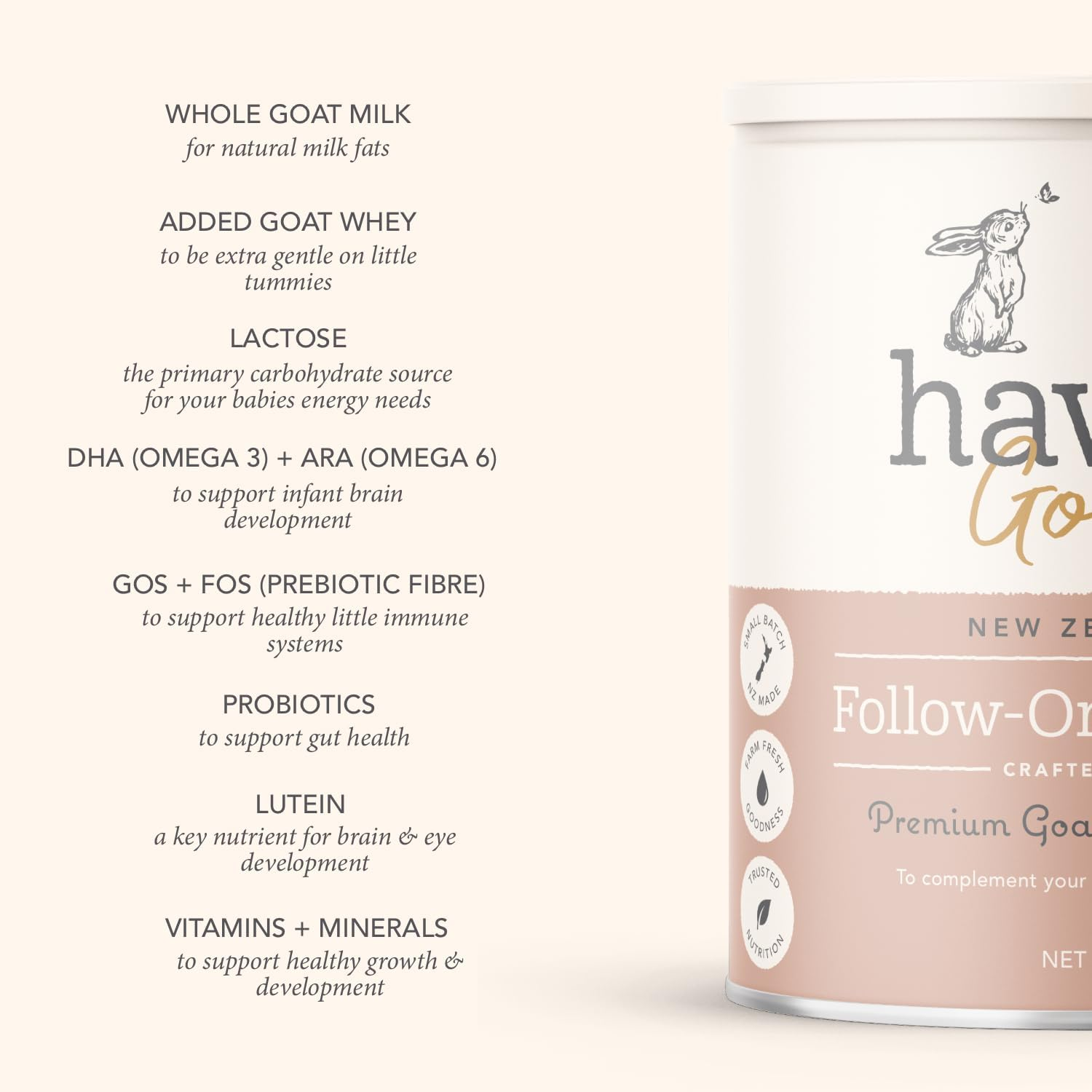 Haven Goat Follow-On Formula, Stage 2 (6&ndash;12 Months), Gentle New Zealand Grass-Fed Goat&rsquo;S Whole Milk, Naturally A2, with Prebiotics, Probiotics, Palm Oil Free, GMO Free &ndash; 800G image number 5