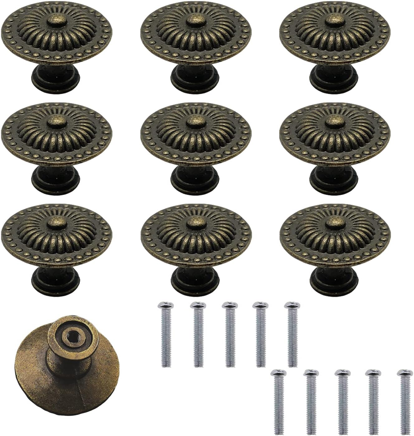 10Pcs Vintage Knobs Retro Chic round Knobs,Antique Cabinet Knobs,Retro round Drawer Pull Knobs Handles,Vintage Dresser Knobs Bronze,Vintage Cabinet Drawer Knobs, Antique Bronze Dresser Drawer Handles