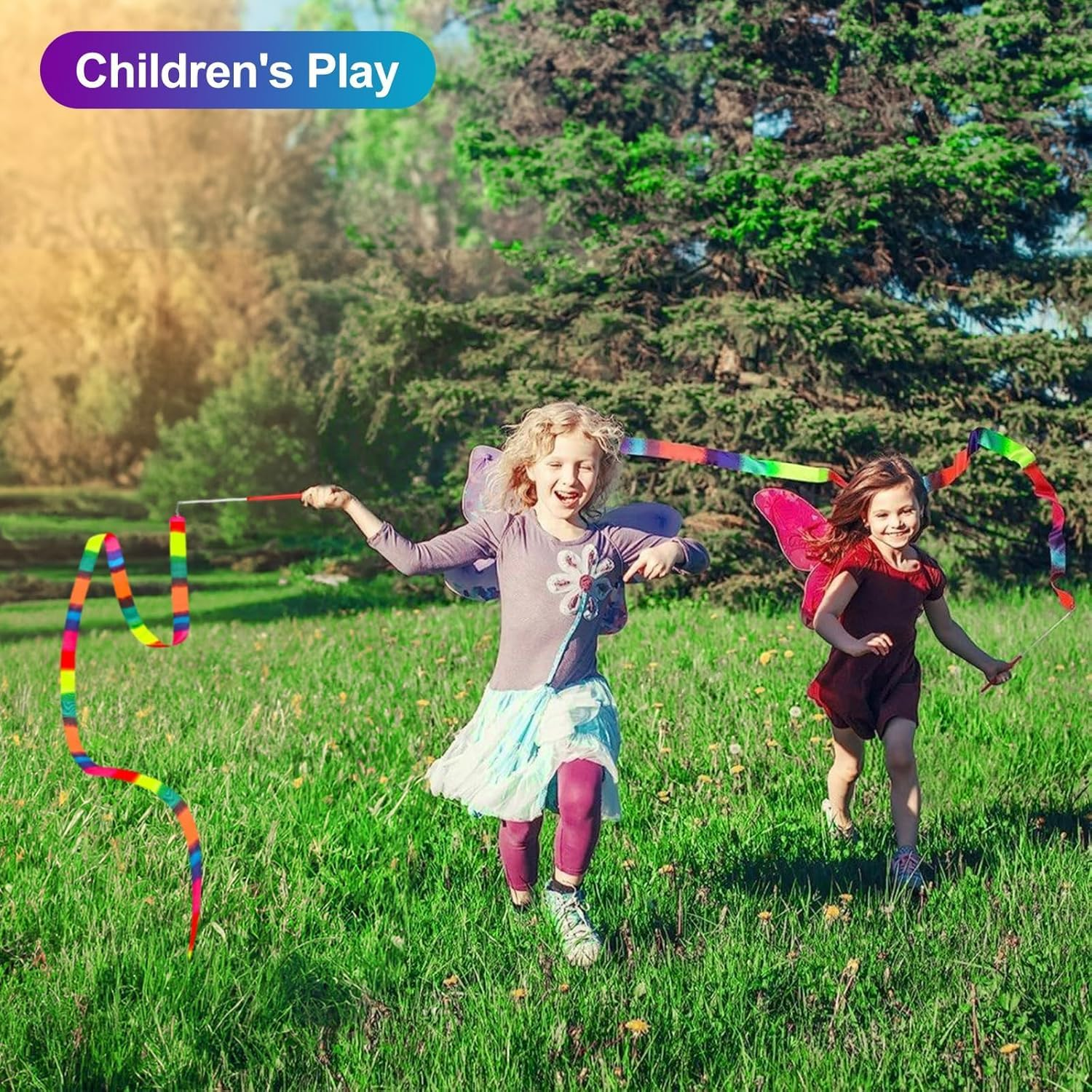 2 Pcs Dance Ribbons, Rainbow Ribbon, Rainbow Twirler Stick, Rhythmic Gymnastics Ribbon, Ribbon Dancer Wand for Kids Adults, Fits Artistic Dancing Gymnastics image number 3