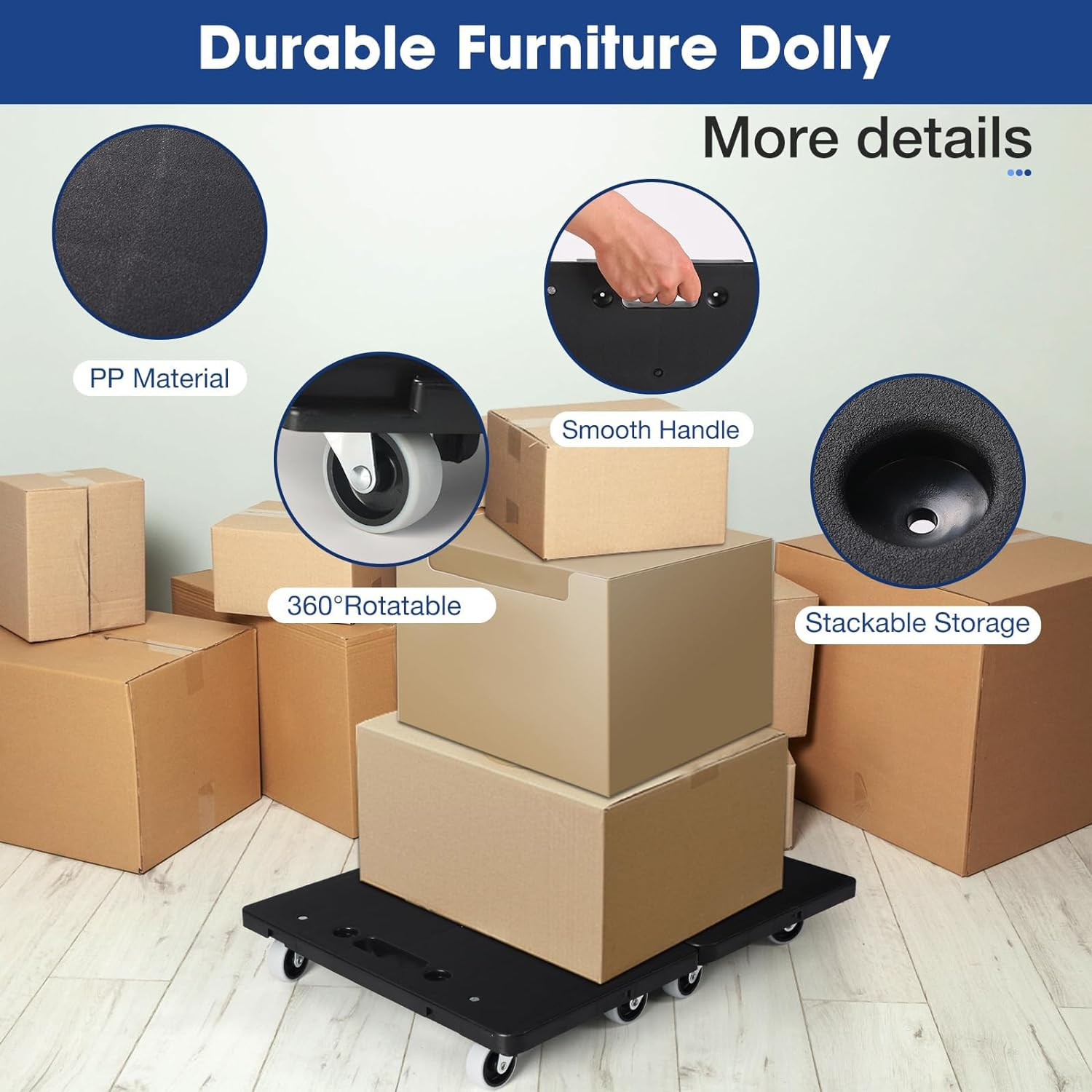 SIMTWO Furniture Dolly, 2 Pack Furniture Movers with 4 Wheels, Heavy Duty Furniture Mover Tools, Small Moving Dolly Cart with 230Kg Bearing Capacity, 41.5 X 28Cm image number 5