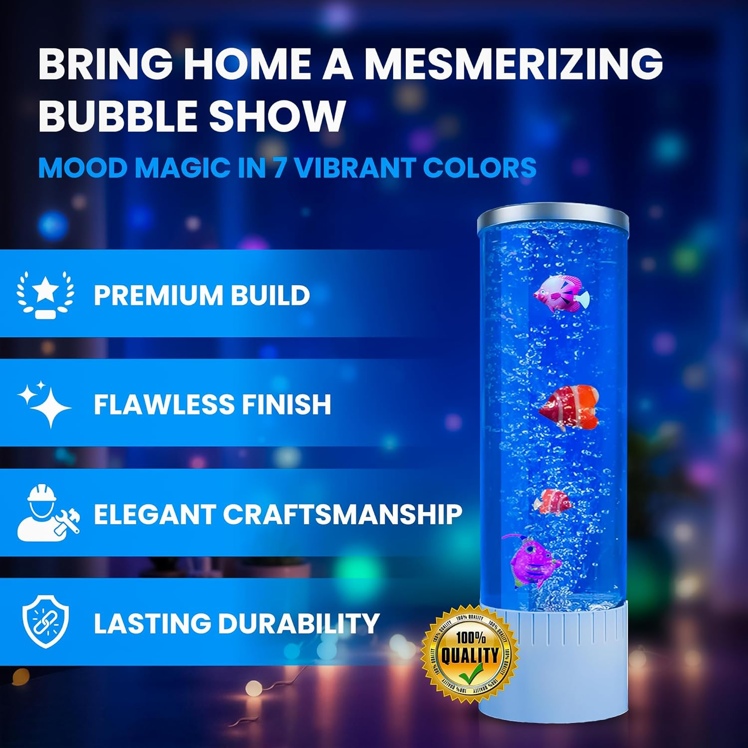 Nixyun Bubble Lamp | 7 Colour Changing LED Lamps | Fake Aquarium Night Light | Artificial Fish Tank with Moving Fishes | Home Decor, Mood Lamp for Kids, Adults, Sensory Lights for Autism & ADHD image number 6