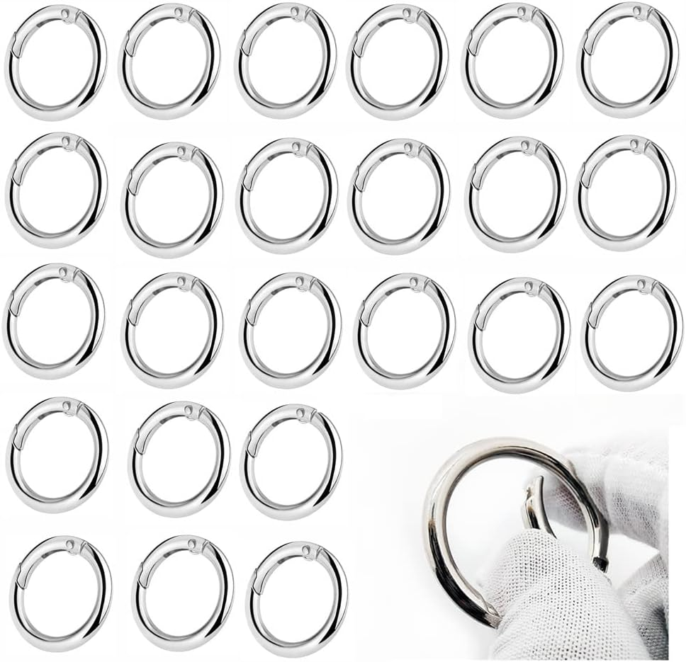 Spring O Rings, 40Pcs Spring O Ring Zinc Alloy Spring Clip, Wanfoou Spring O Rings round Carabiner Snap Clip, Spring Snap Clip for Keychain Necklace Jewelry DIY Key Chains, Bag image number 3