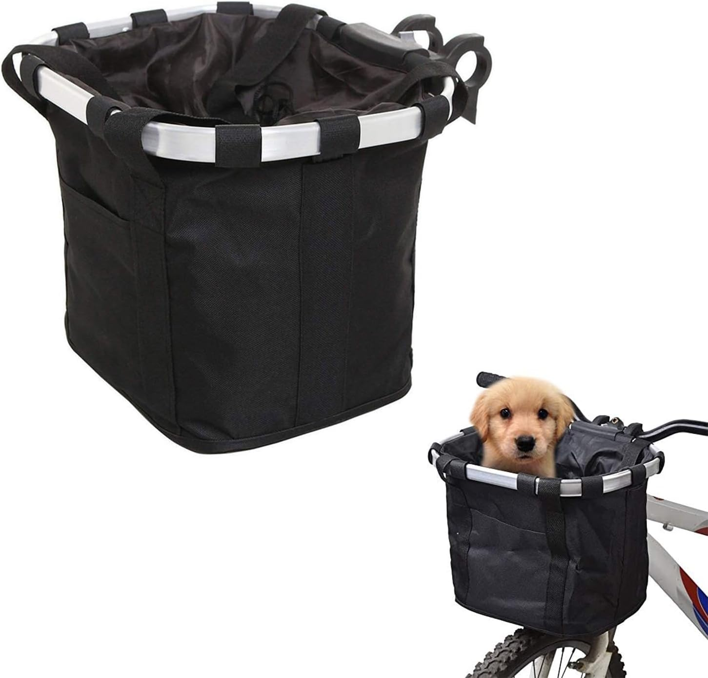 Taicols Foldable Cycling Bicycle Quick Release Front Bike Basket,Waterproof, Dog Handlebar Small Pet Cat and Back Folding Detachable Easy Install Suitable for Groceries Picnic Shopping (Black)