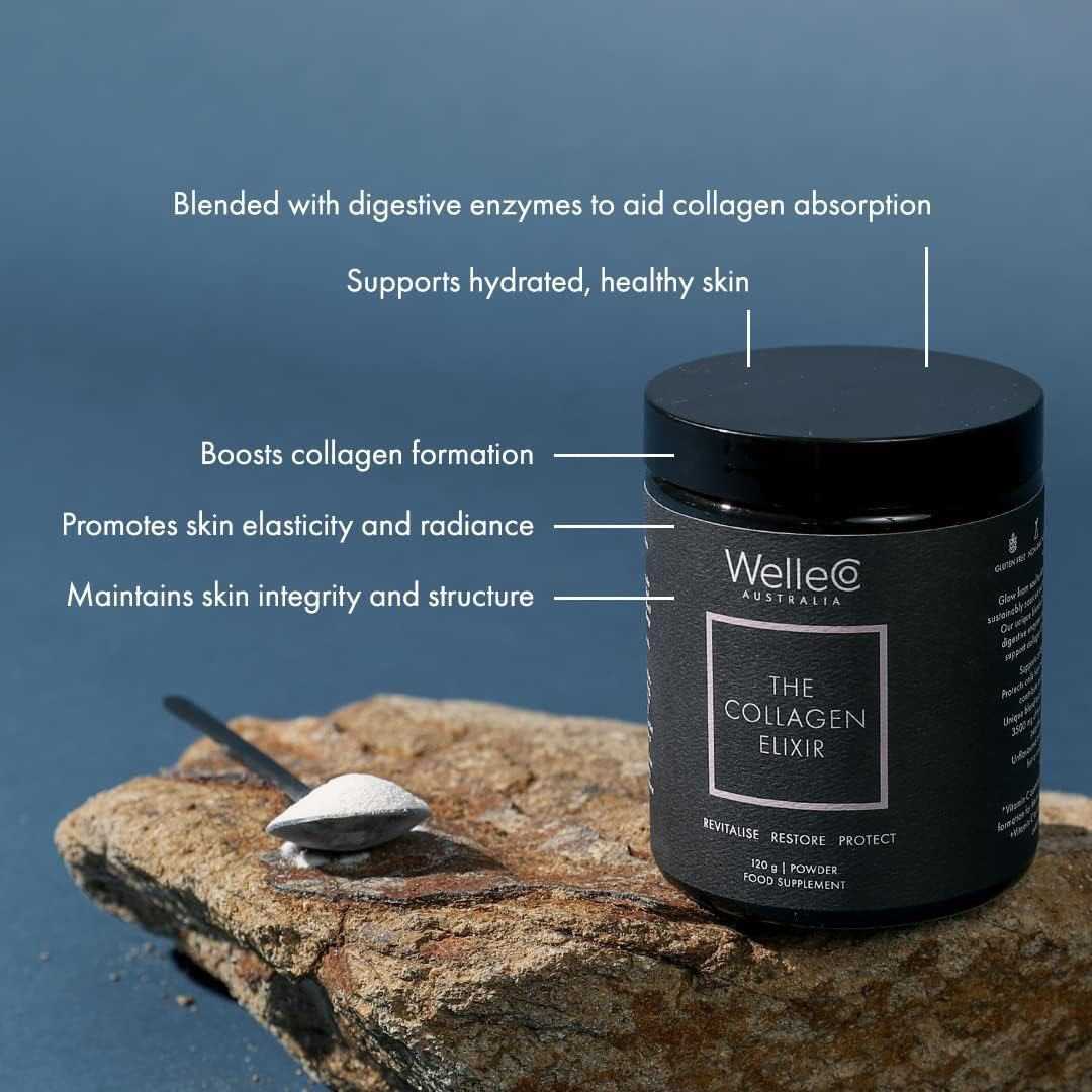 Welleco the Collagen Elixir, Marine Collagen Peptides Powder Supports Skin Hydration, Elasticity & Glow with Vitamin C, Hyaluronic Acid & Enzymes, Easy to Mix, Unflavoured, 120G image number 2