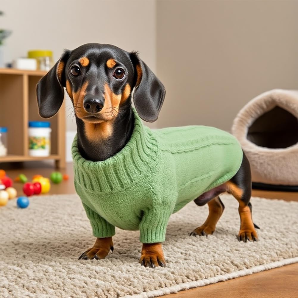 Dog Knitted Jumper,Kiwinvou Green Cold Weather Pet Warm Clothes, Dog Winter Pullover Sweater for Cat Puppy Small Medium Dog image number 6
