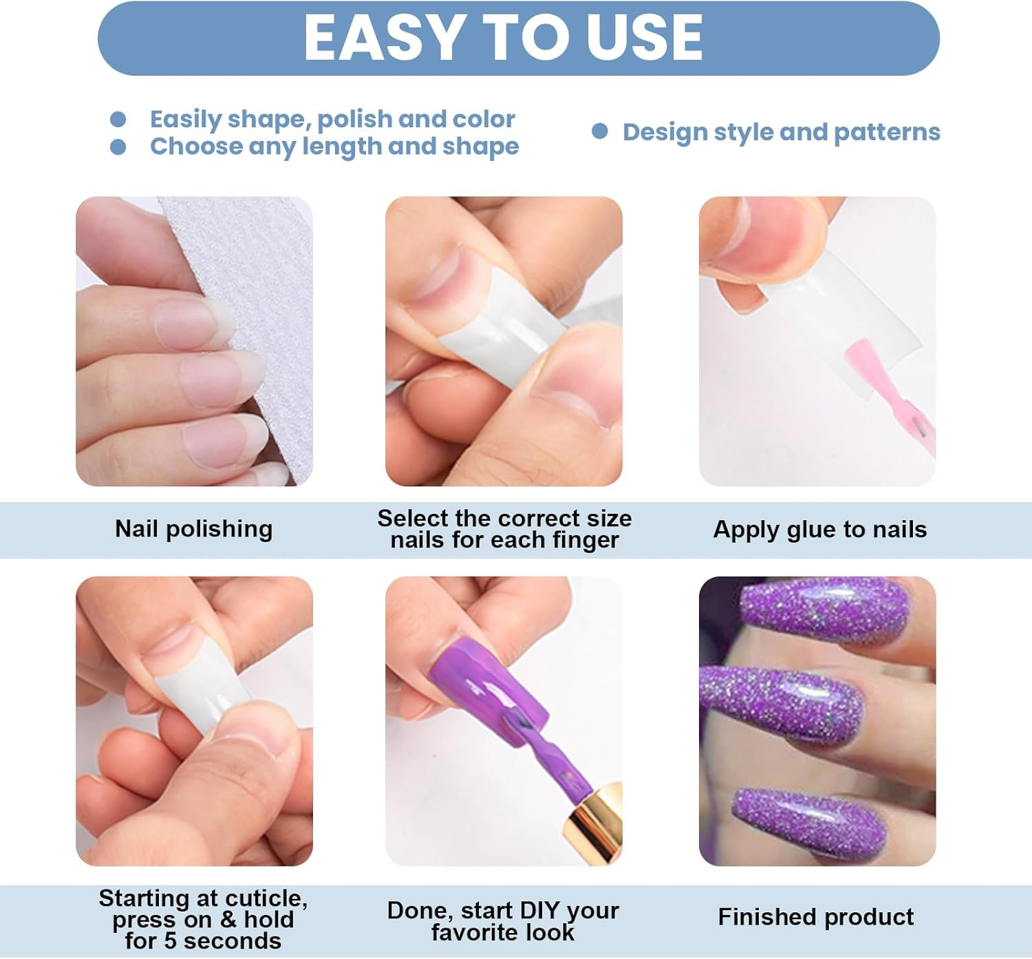 Agwenkui 500 Pcs Natural False Nails Tips Lady French Style Acrylic - Artificial Tip Manicure with Box of 10 Sizes for Nail Art Salons and Home DIY French Style Acrylic Nails image number 2