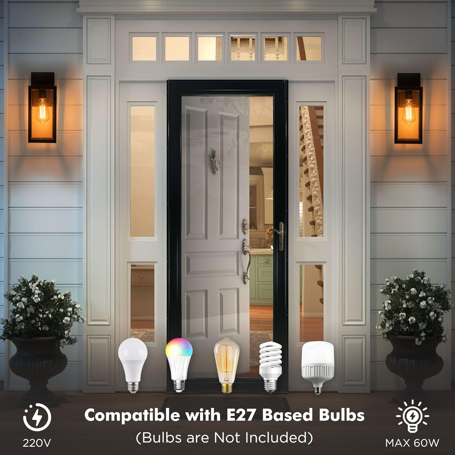 FTL 1Pack Outdoor Wall Light Exterior Waterproof, Matte Black Modern Outdoor Wall Mounted Lantern Light with Clear Glass, Porch Light Outdoor Max 60W, IP44 Garden Wall Light for Doorway,Patio,Garage image number 2