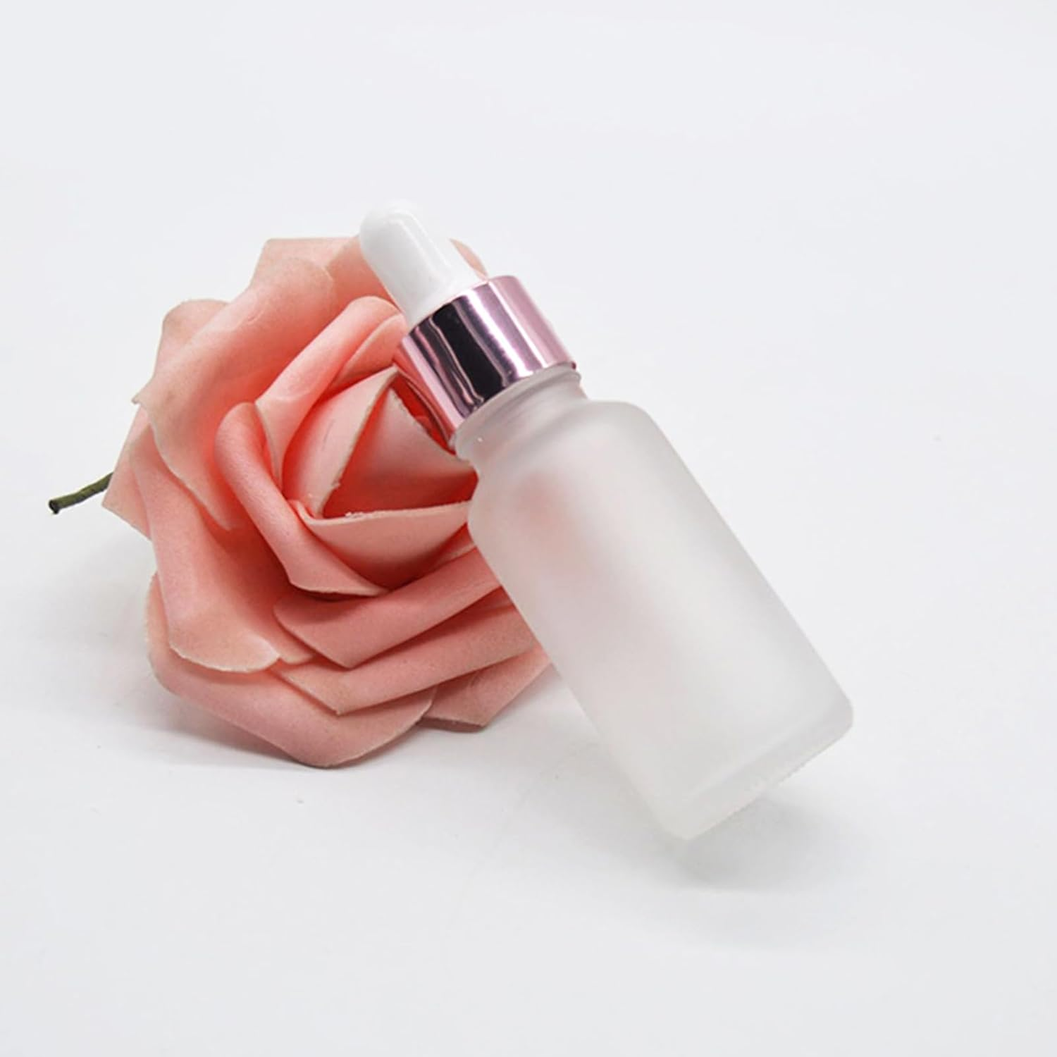 10 Pack, 1Oz Glass Dropper Bottle, 30Ml Frosted Essential Oils Bottle with Rose Gold Cap, Tincture Bottles, Leakproof (White) image number 1