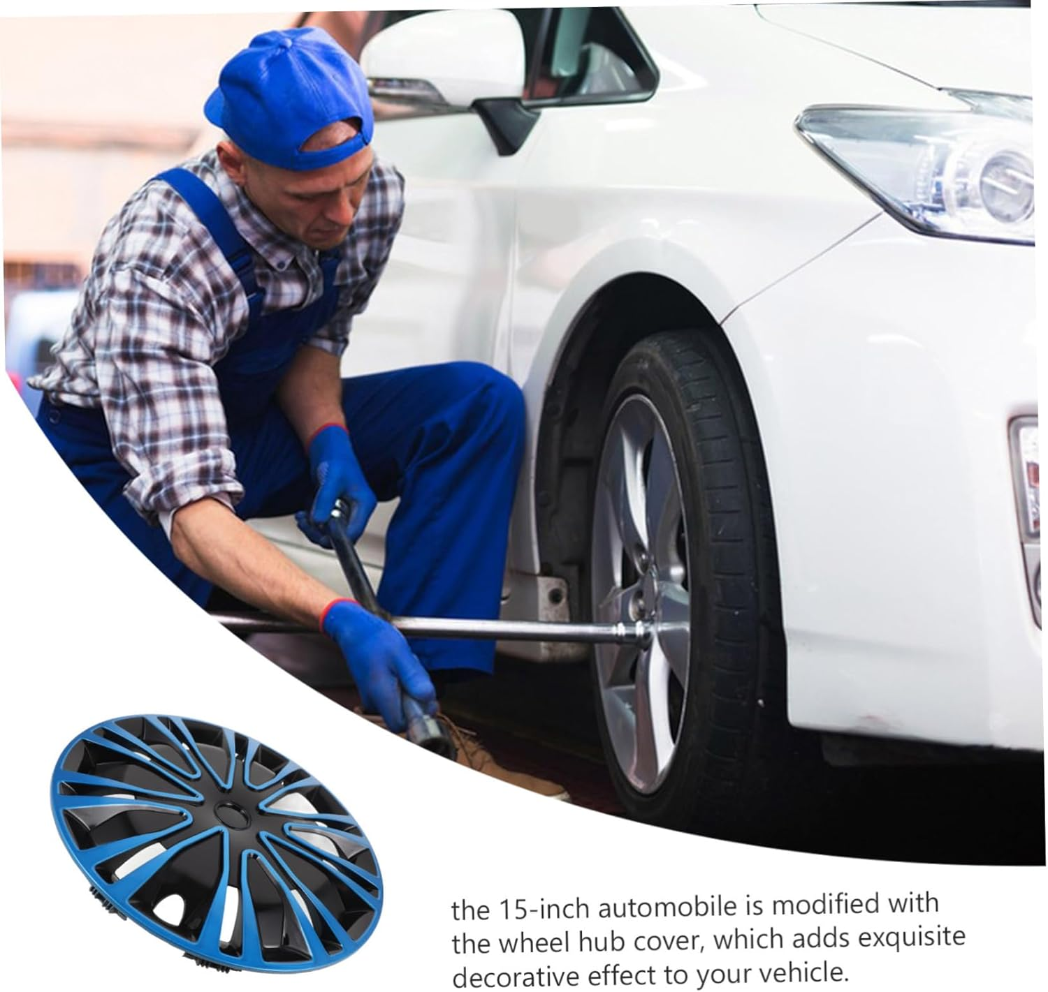 BUGUUYO 15 Inch Automotive Hub Caps Wheel Rim Covers Blue Black Universal Car Hub Covers Decorative Hubcaps for Vehicle Rims image number 4