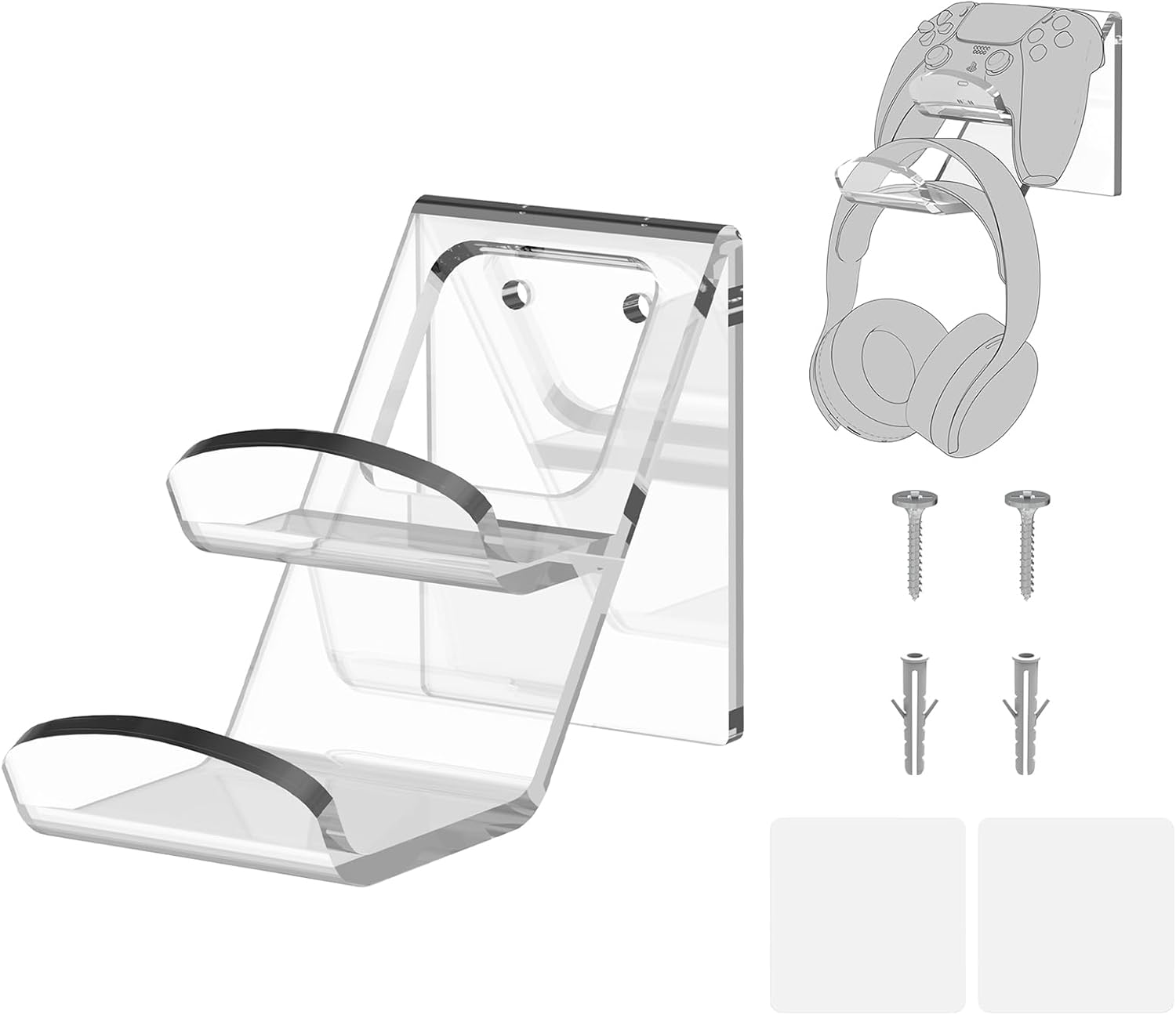 Geekria Acrylic Dual Gamepad Controller & Headphone Stand Holder, Wall Mount Gaming Headphone Hanger Hook for PS4 PS5 Xbox ONE Xbox Elite2 Game Controller Pulse 3D Headset image number 1