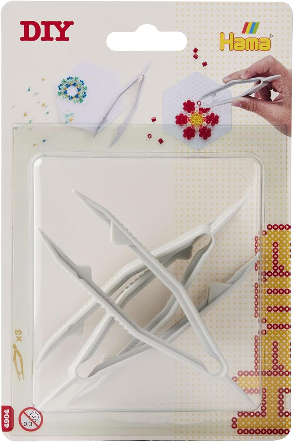 Hama Perlen 4904 3 Pcs Plastic Ironing Beads Tweezers Set Creative Craft Fun for Kids Teens, Grey, Small