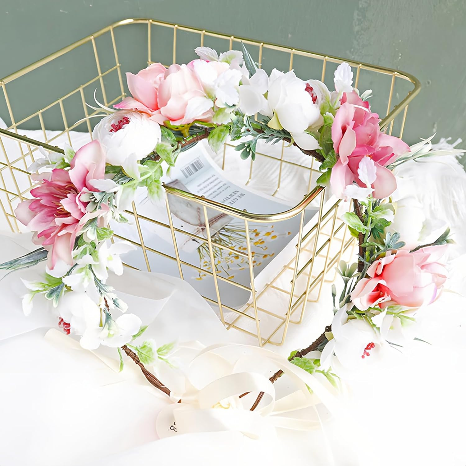 Artificial Bridal Flower Crown Women Floral Headband Flower Halo Floral Crown Wedding Party for Party Birthday Dance Headwear Maternity Shoot Props image number 2